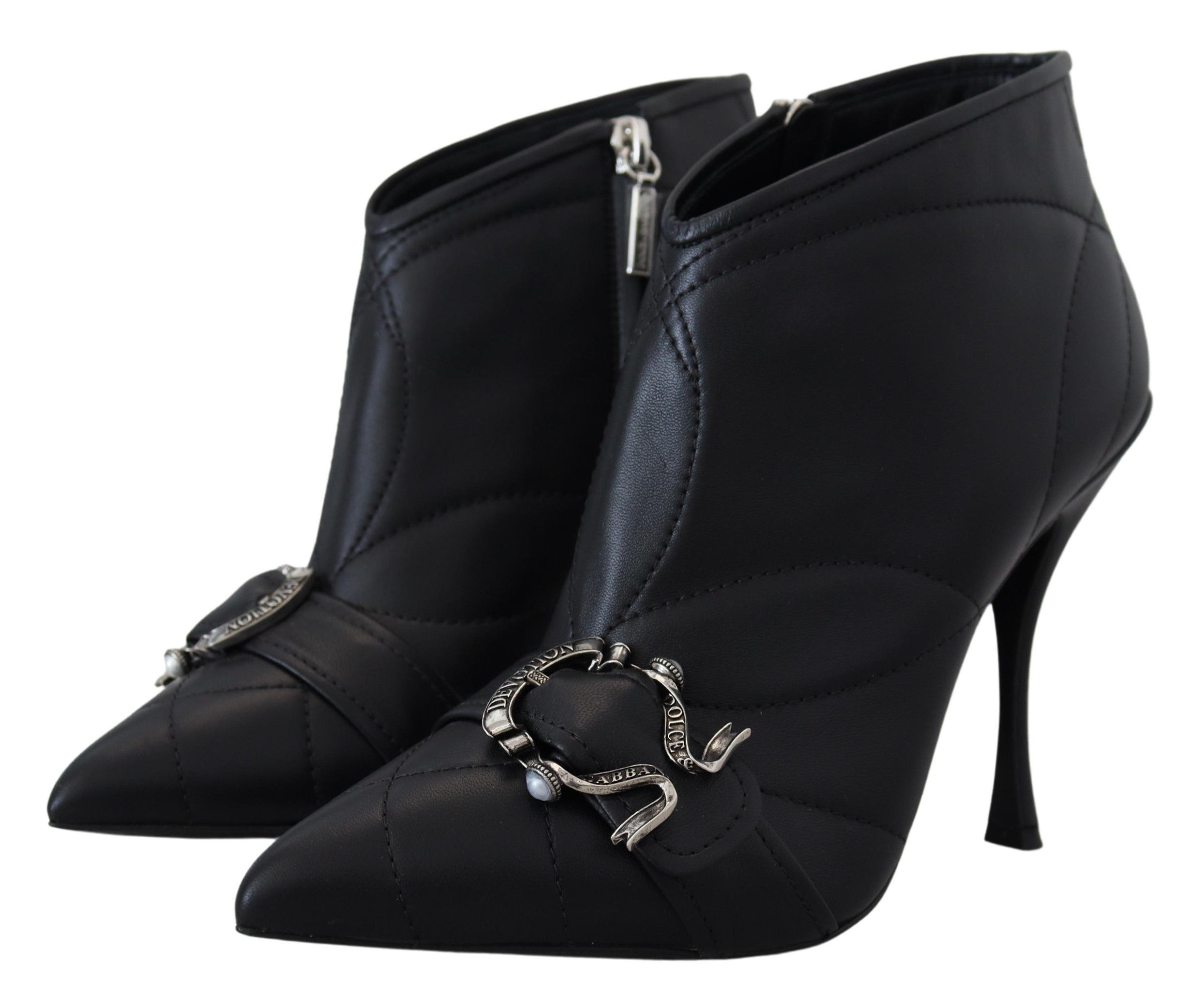 Dolce & Gabbana Elegante schwarze gesteppte Lederstiefeletten