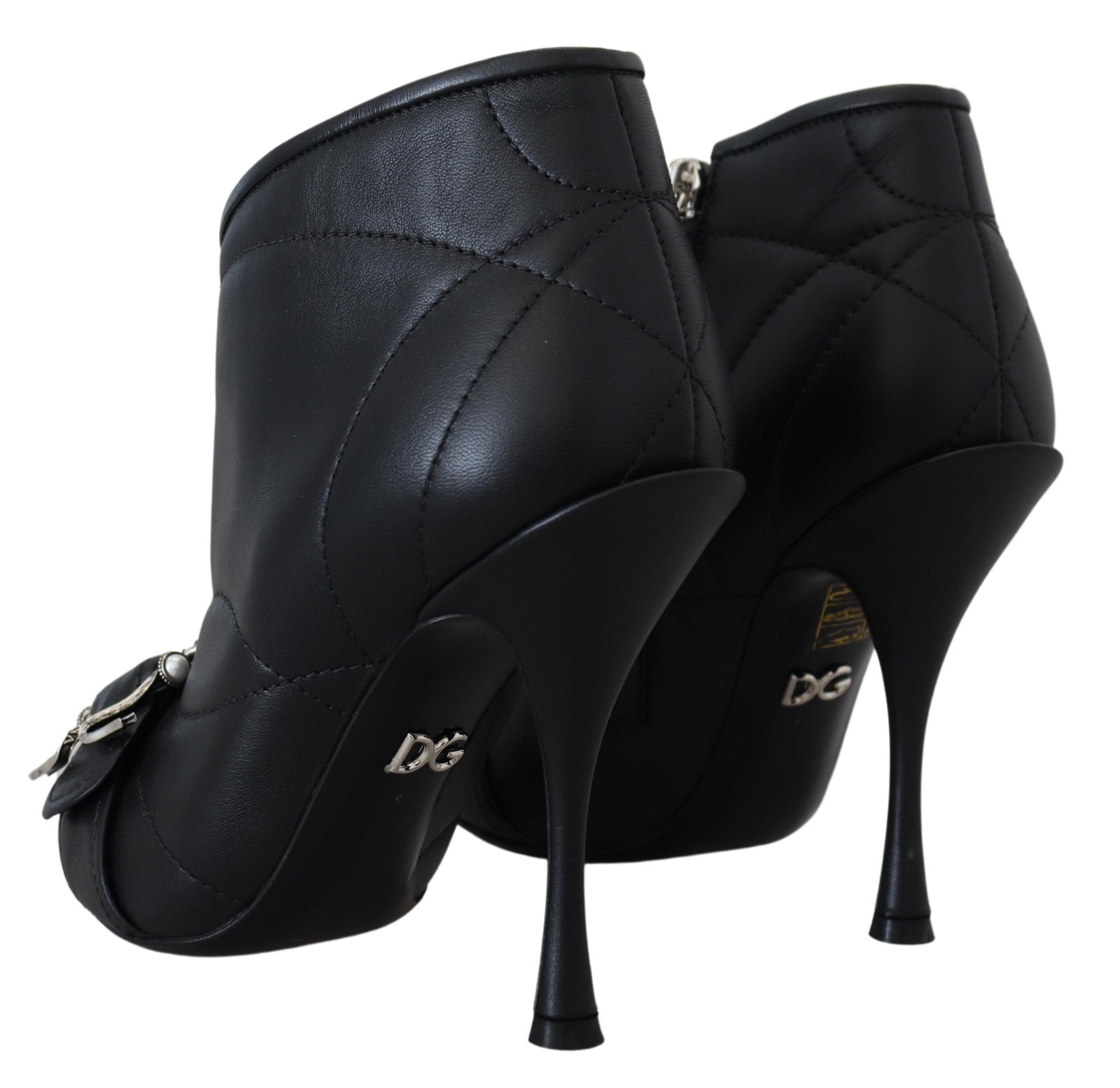 Dolce & Gabbana Elegante schwarze gesteppte Lederstiefeletten