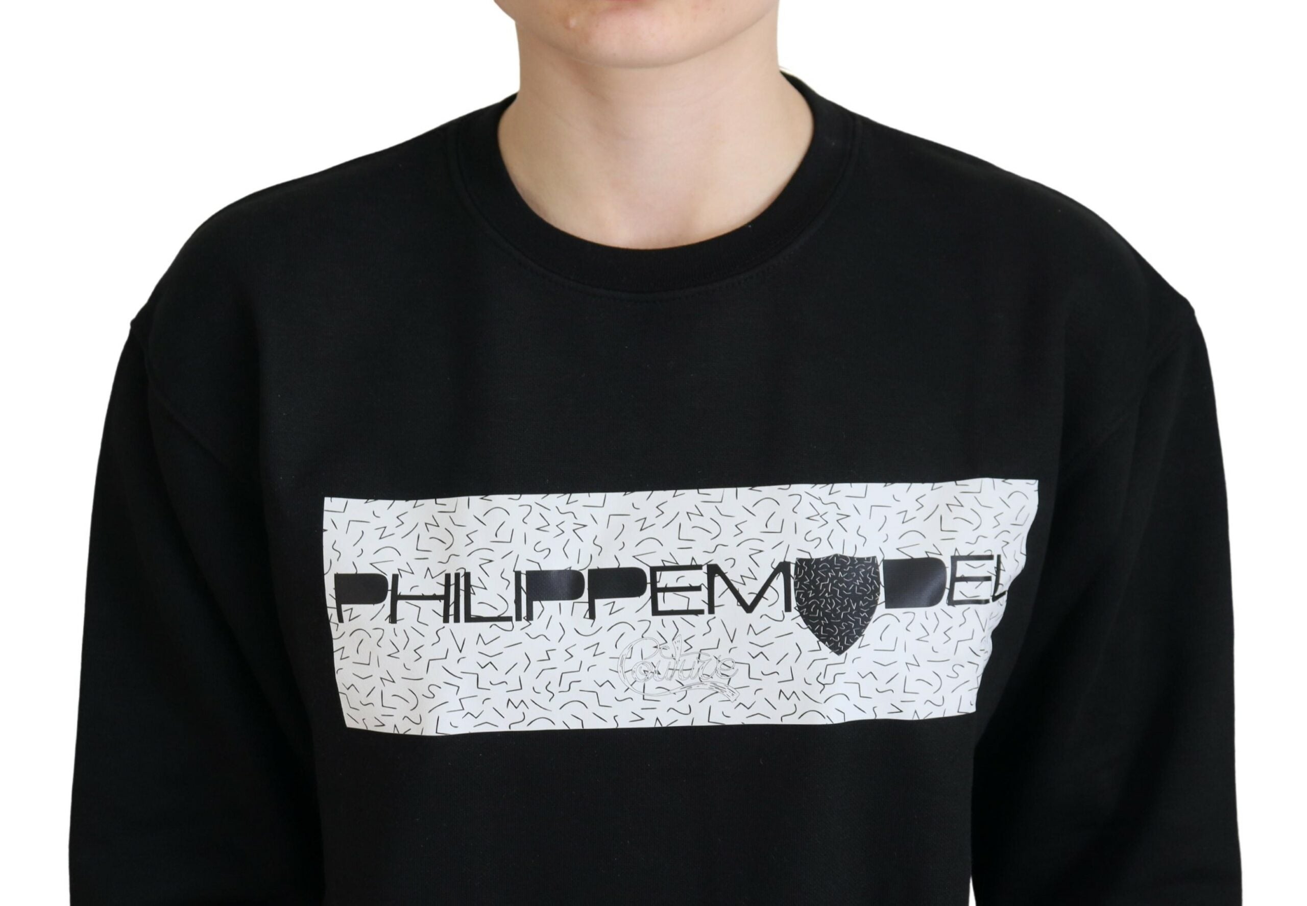 Pulover Philippe Model Chic negru din bumbac cu imprimeu