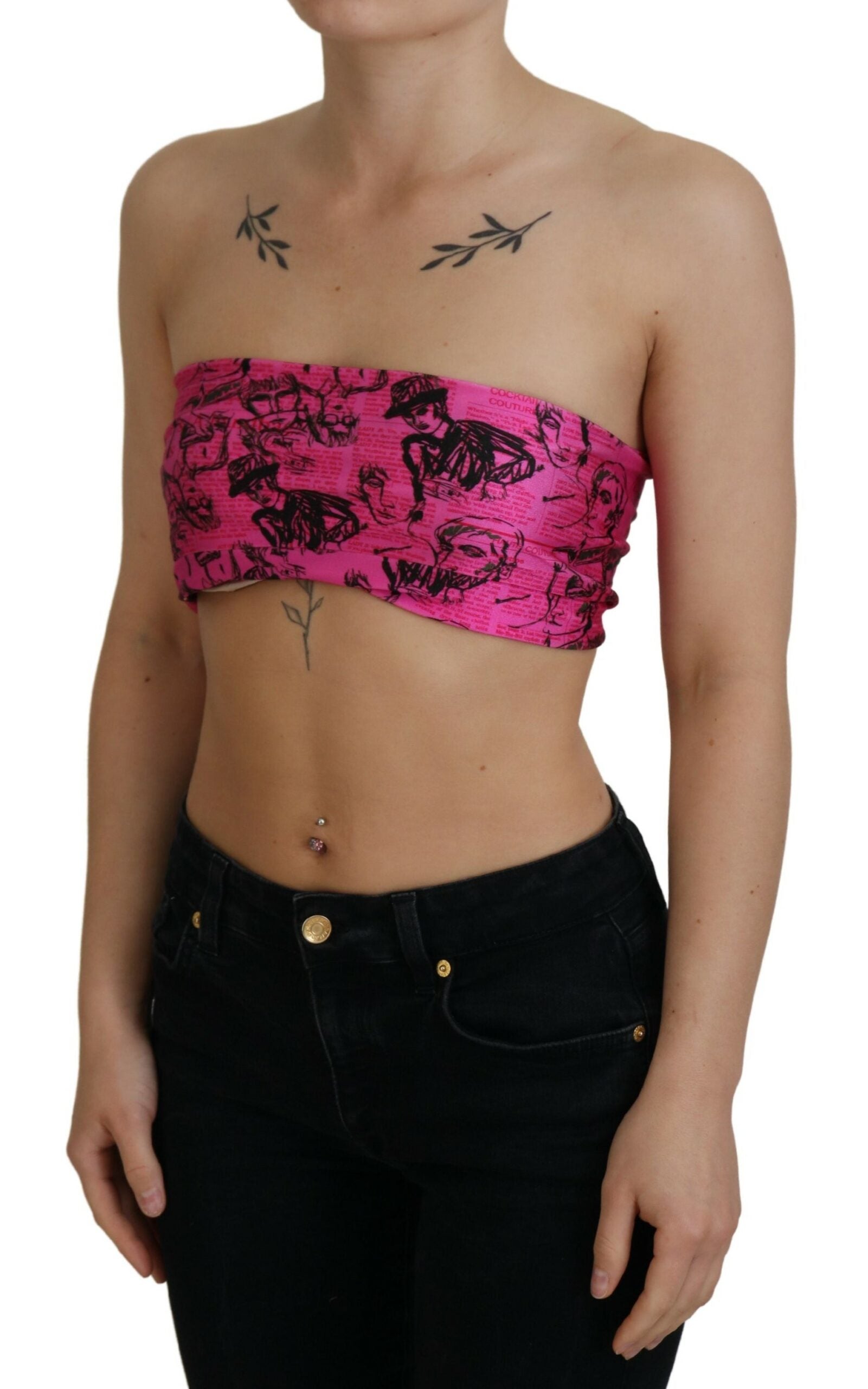 Top scurt John Galliano Chic roz cu imprimeu de ziar