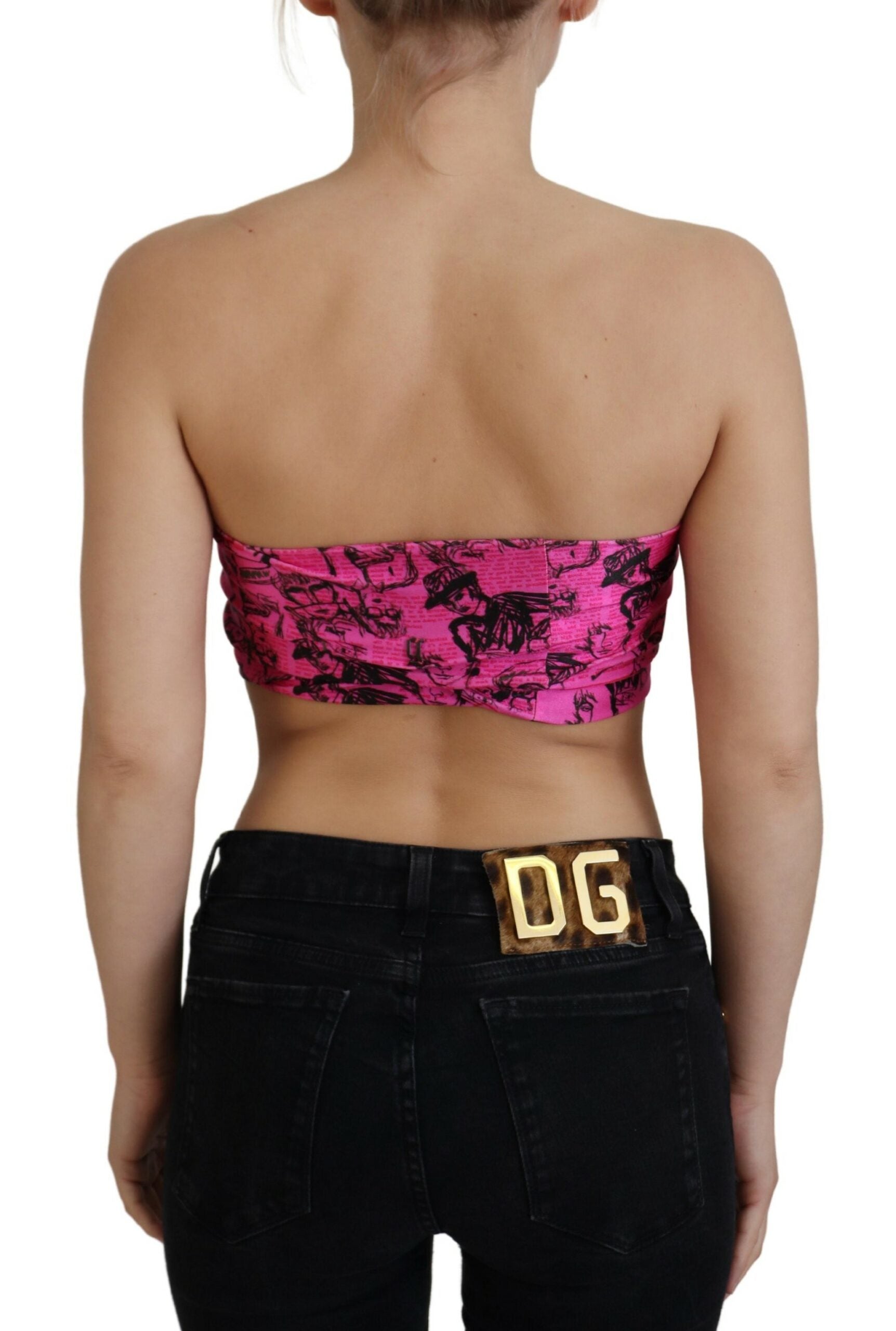 Top scurt John Galliano Chic roz cu imprimeu de ziar
