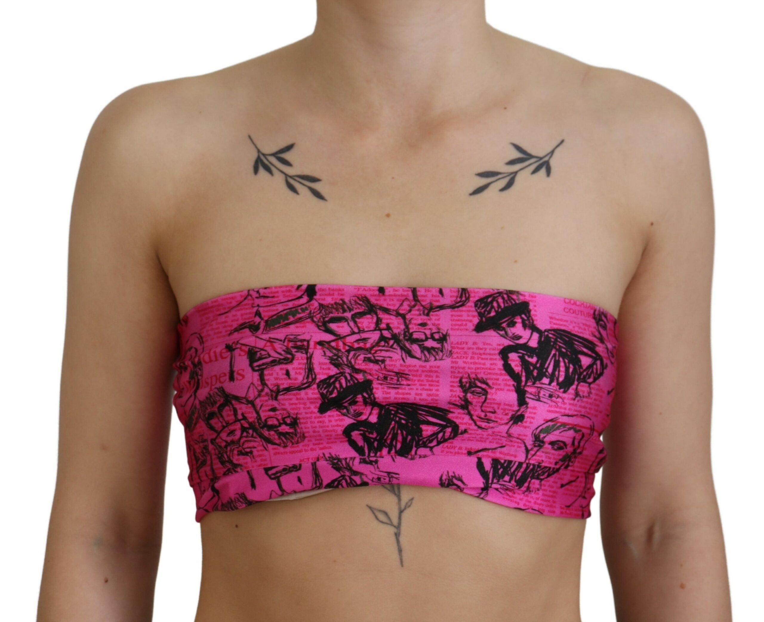 Top scurt John Galliano Chic roz cu imprimeu de ziar