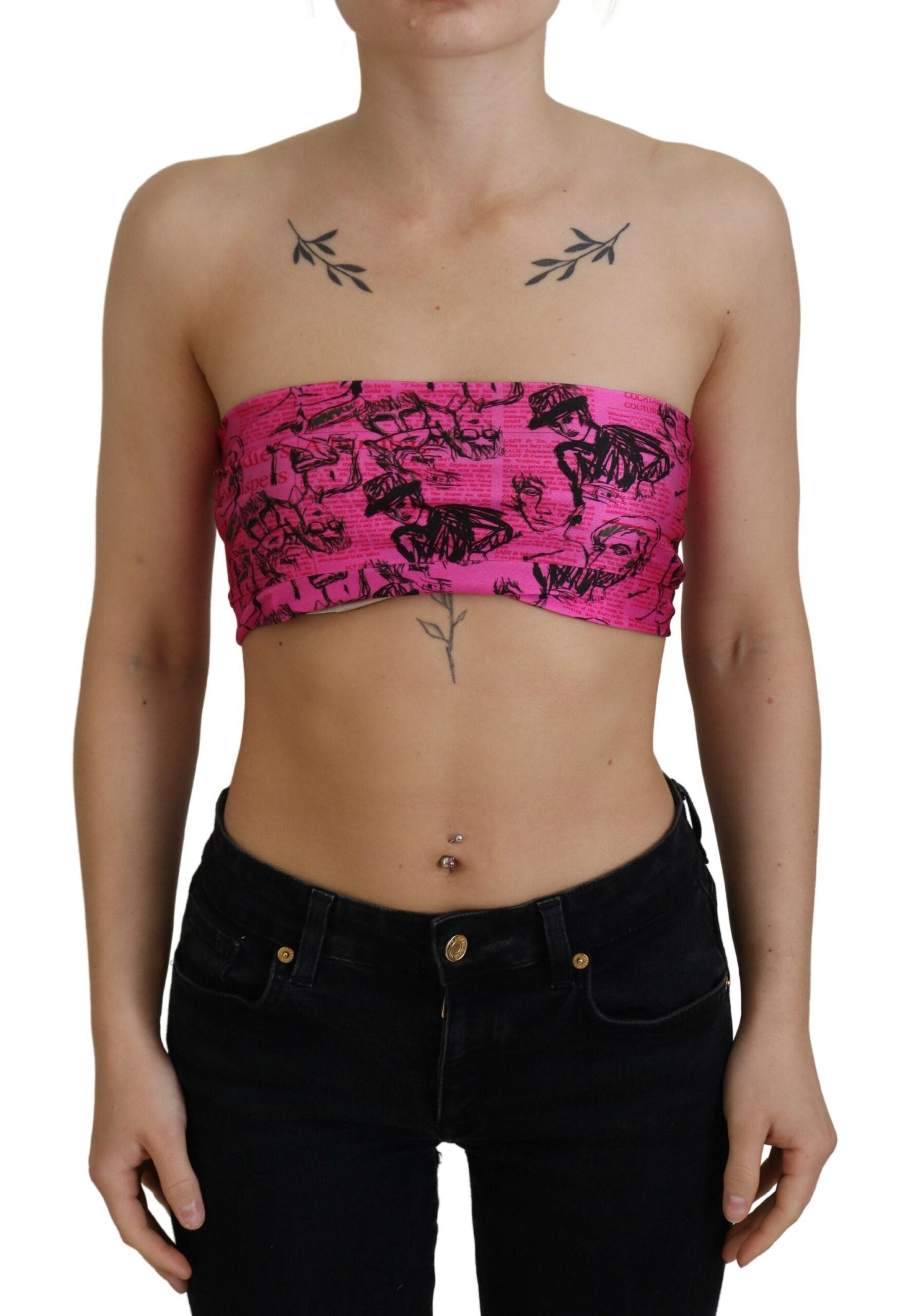 Top scurt John Galliano Chic roz cu imprimeu de ziar
