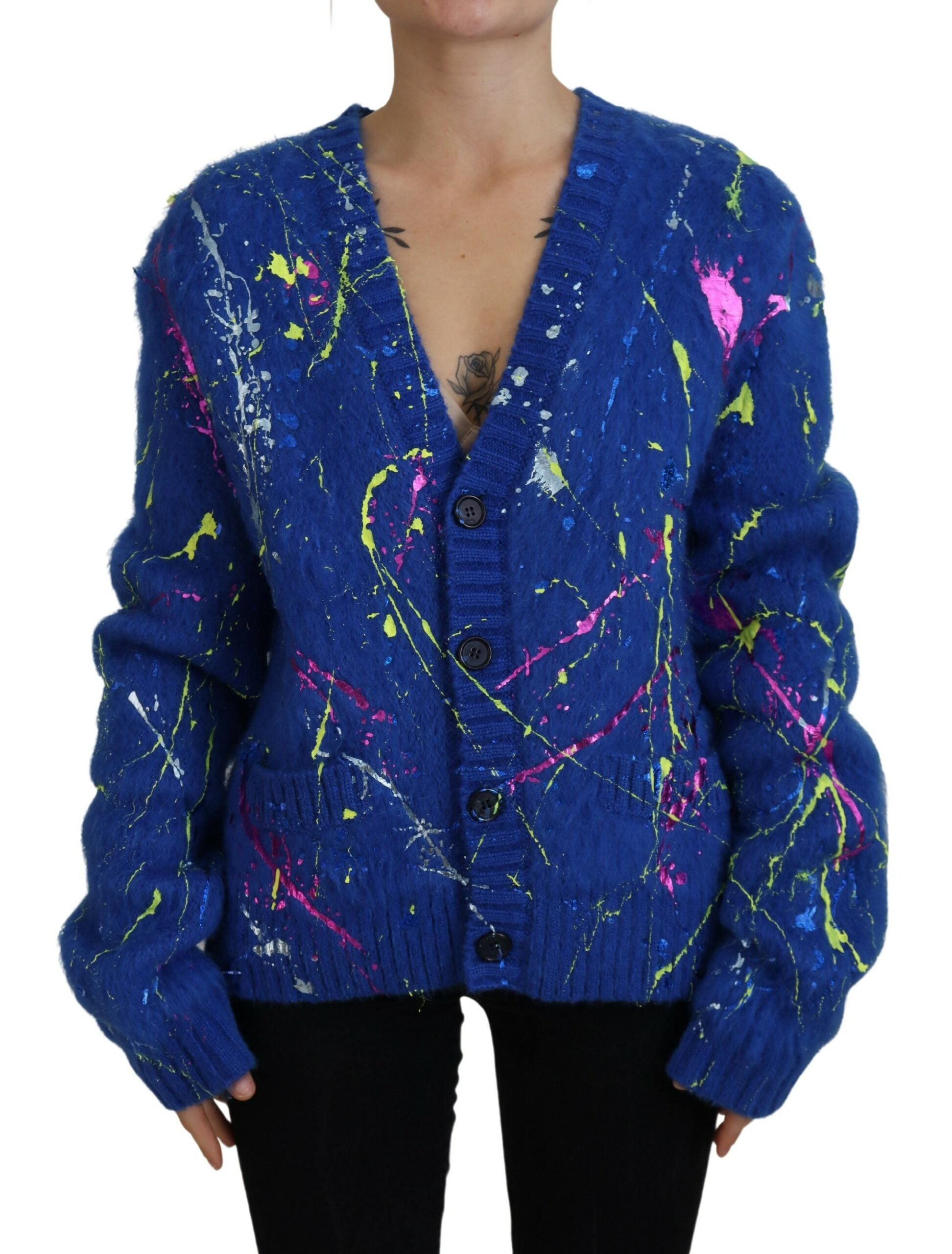 Dolce & Gabbana Eleganter mehrfarbiger Mohair-Cardigan mit Spritzern