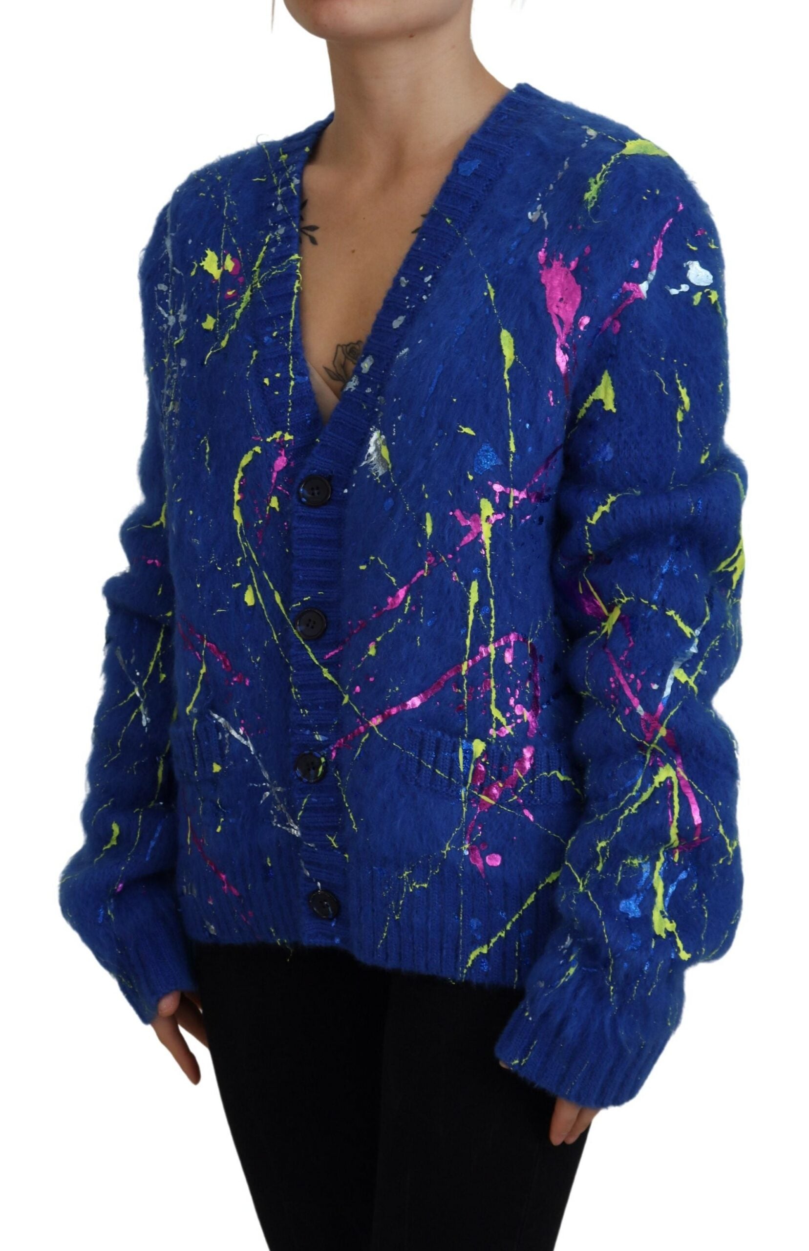 Dolce & Gabbana Eleganter mehrfarbiger Mohair-Cardigan mit Spritzern
