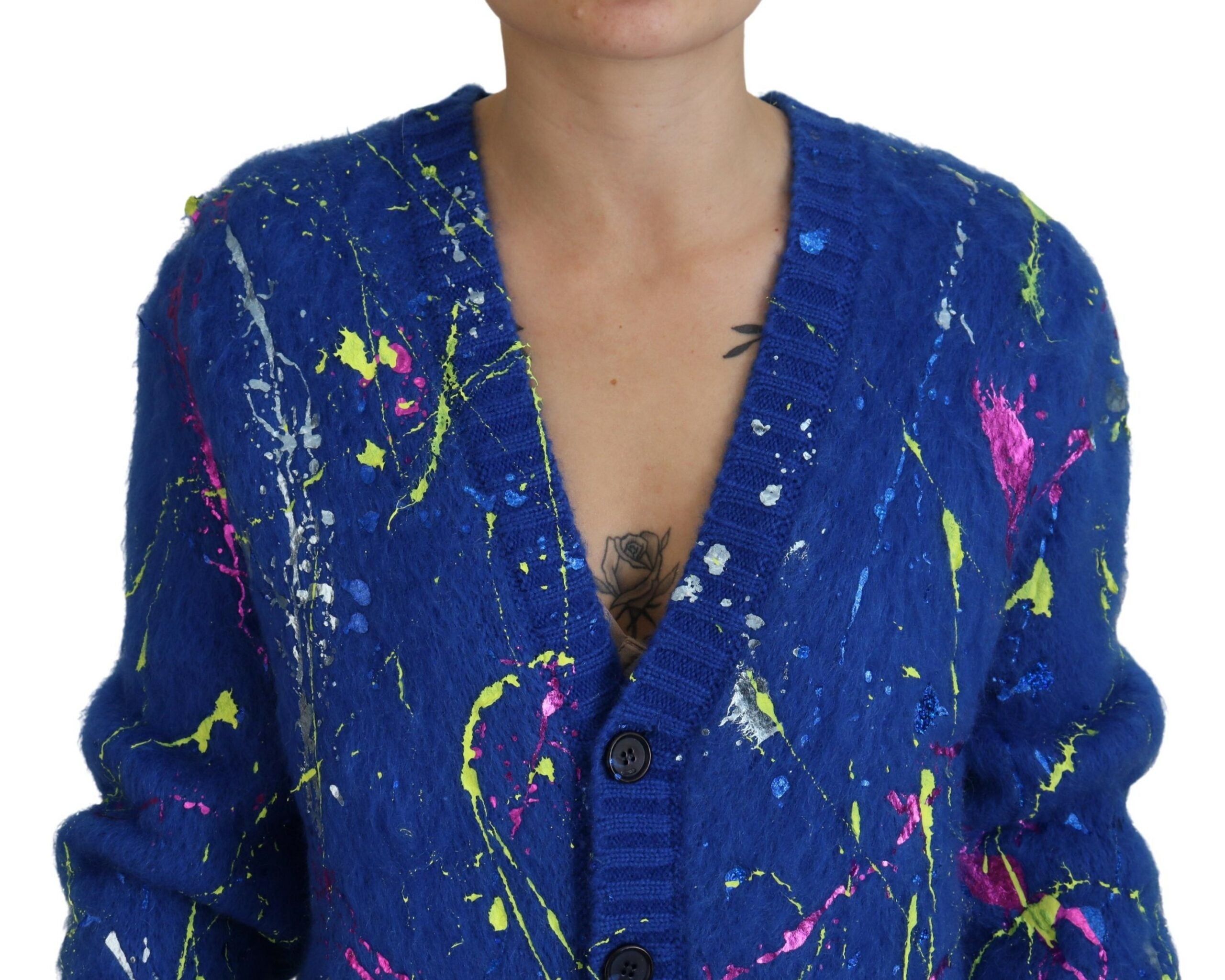Dolce & Gabbana Eleganter mehrfarbiger Mohair-Cardigan mit Spritzern