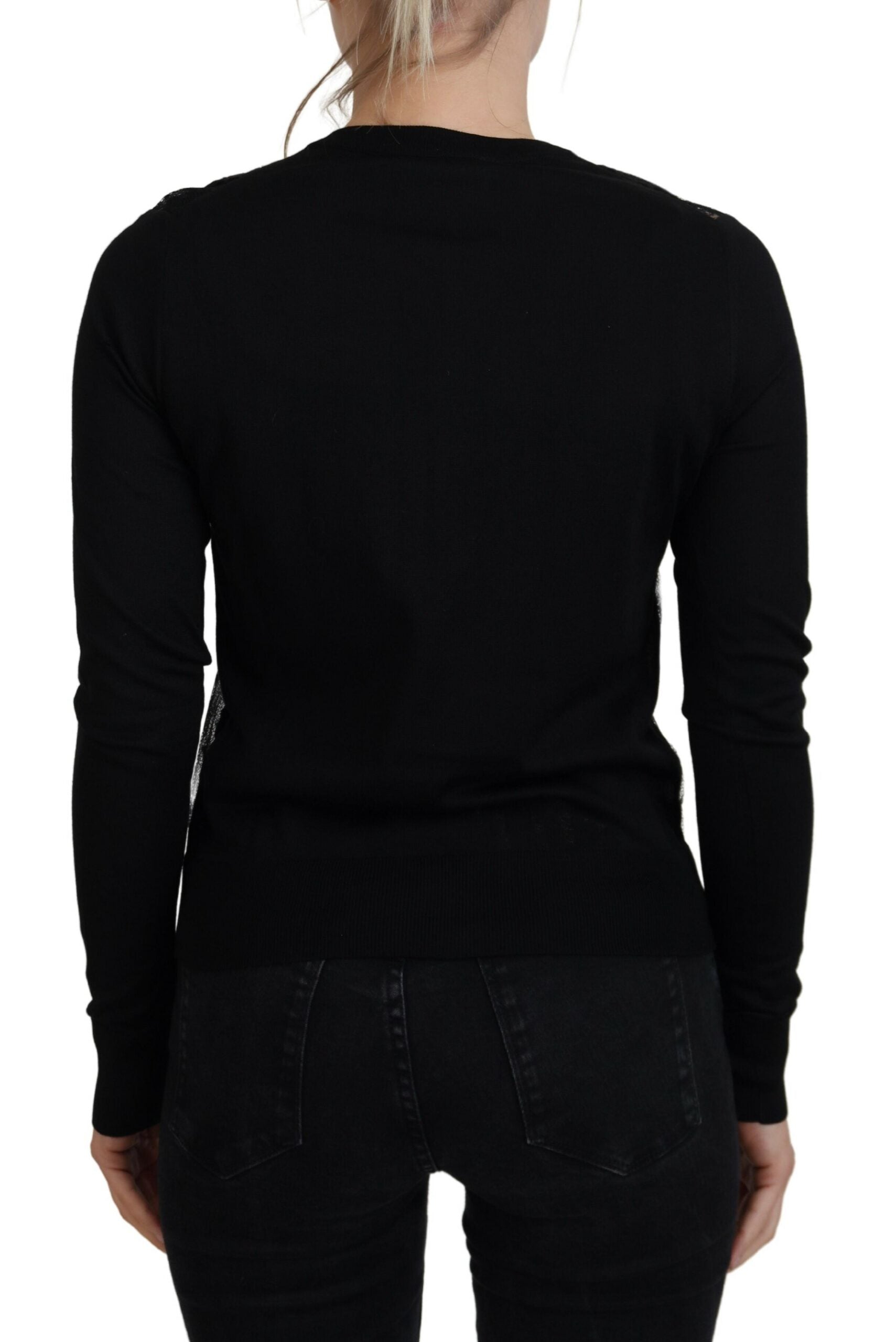 Dolce & Gabbana Eleganter schwarzer Cardigan-Pullover mit Blumenspitze