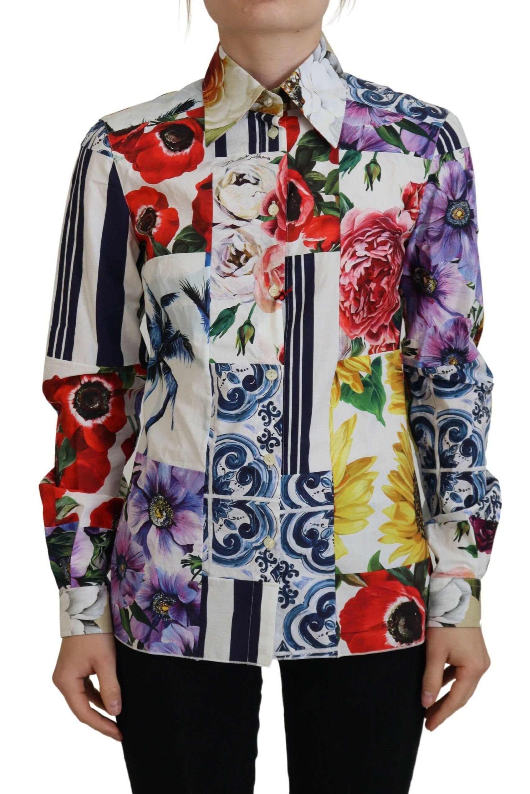 Dolce & Gabbana Elegantes Langarm-Oberteil aus Baumwolle mit Blumenmuster