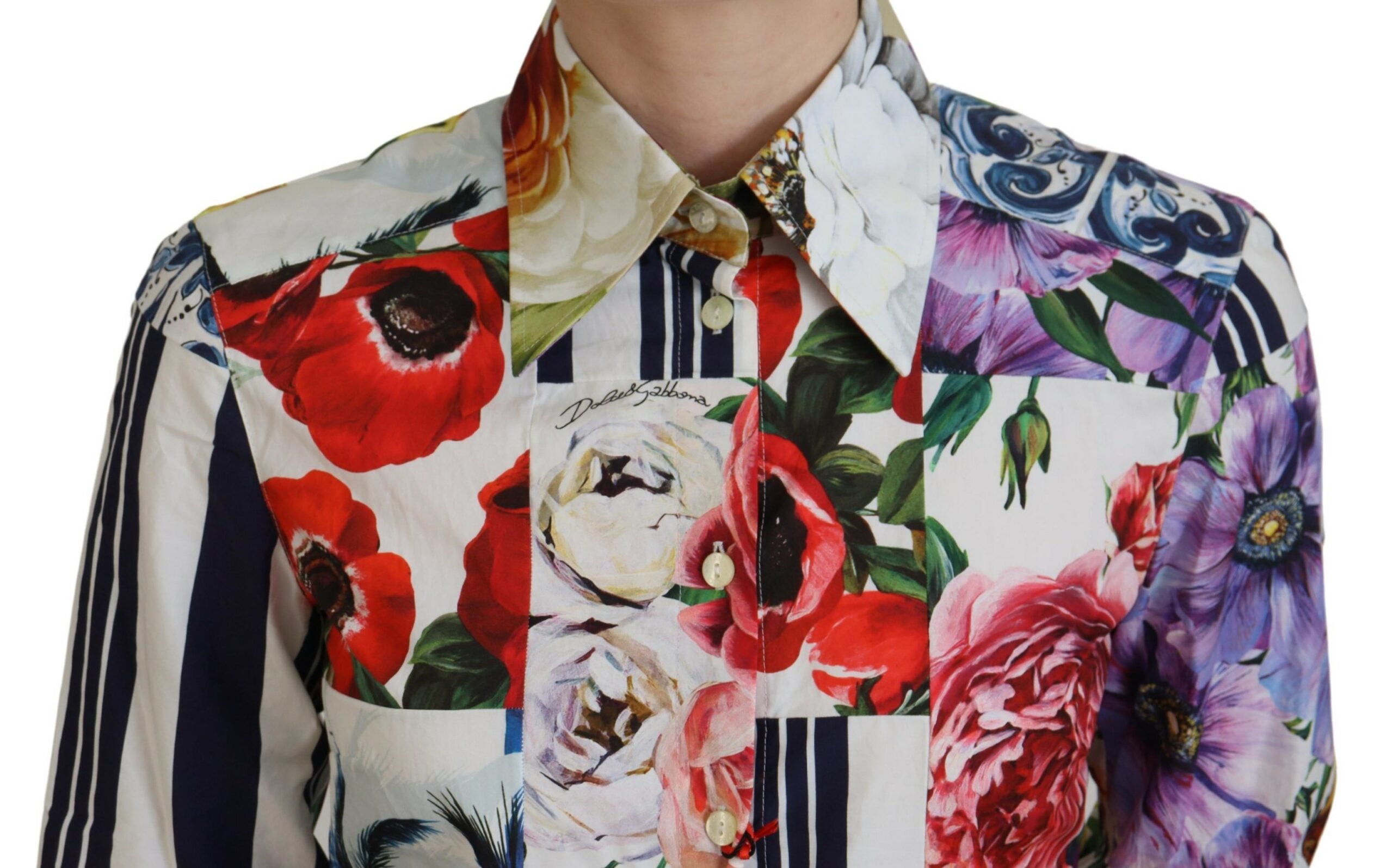 Dolce & Gabbana Elegantes Langarm-Oberteil aus Baumwolle mit Blumenmuster