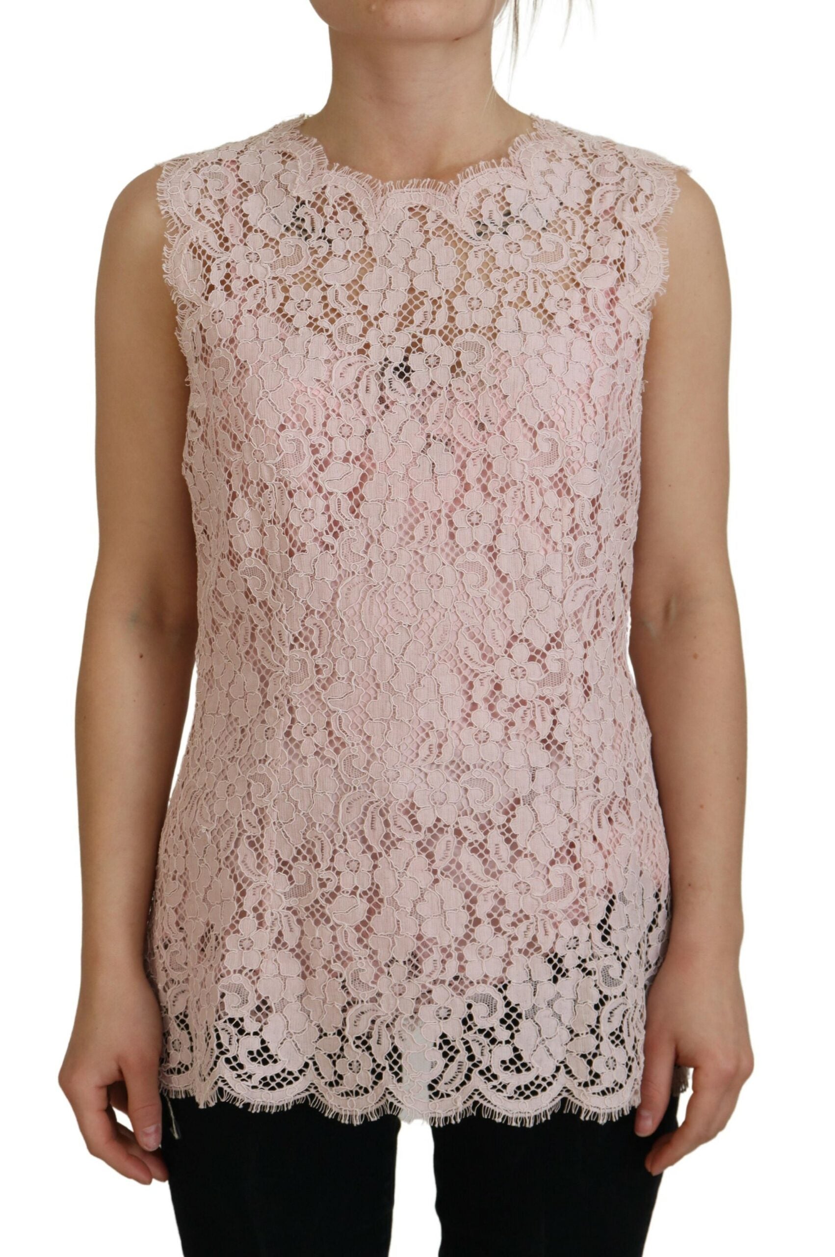Dolce & Gabbana – Elegante, ärmellose Bluse aus transparenter Spitze in Pink