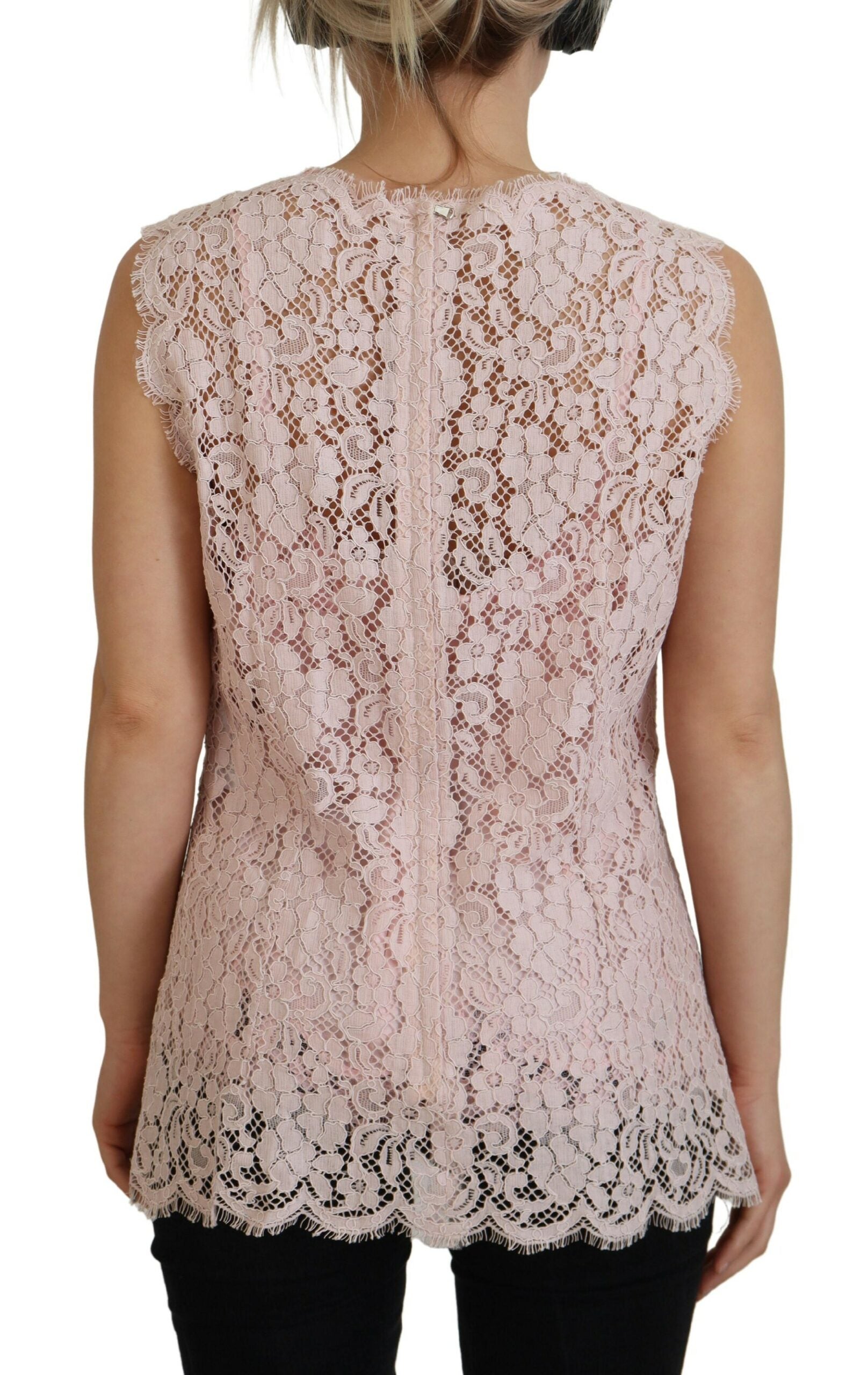 Dolce & Gabbana – Elegante, ärmellose Bluse aus transparenter Spitze in Pink