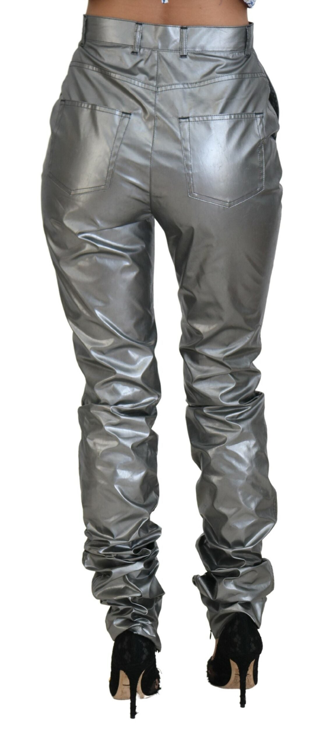 Dolce & Gabbana Pantaloni skinny eleganți cu talie înaltă, argintii