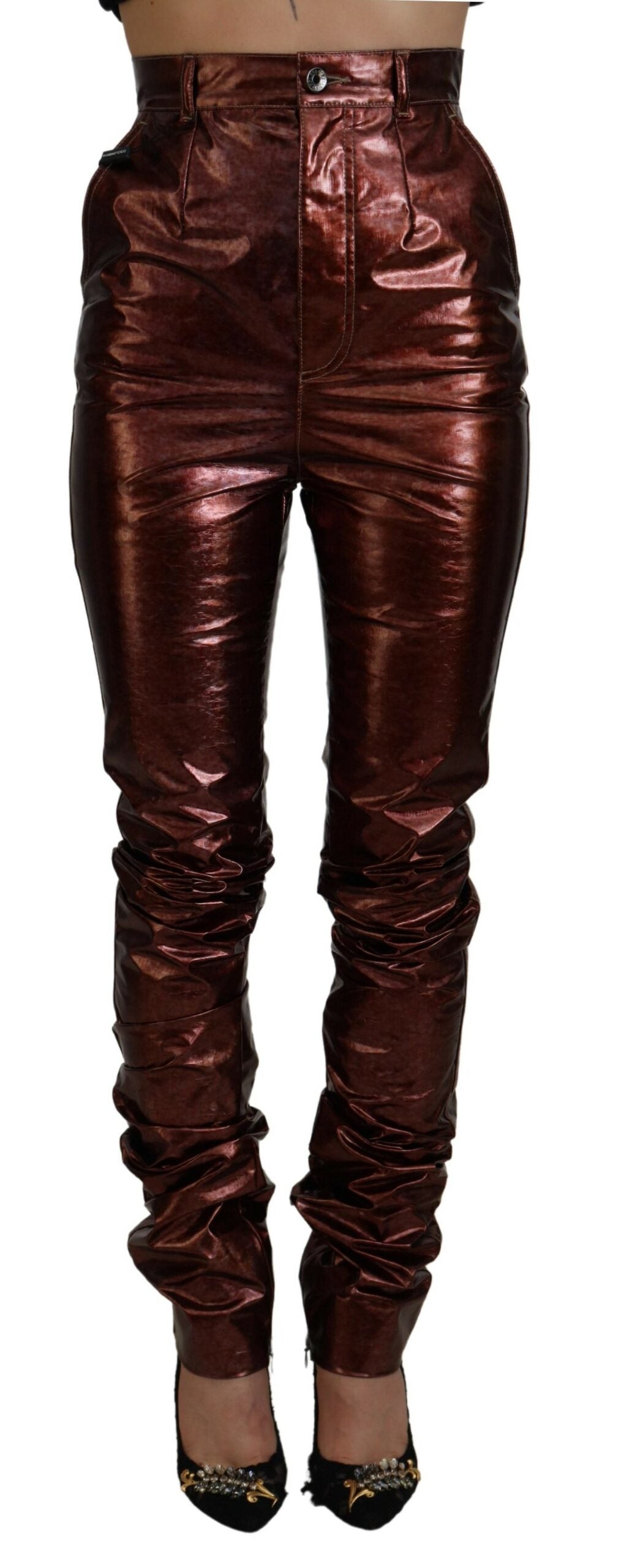 Dolce & Gabbana – Skinny-Jeans mit hoher Taille in Metallic-Bronze