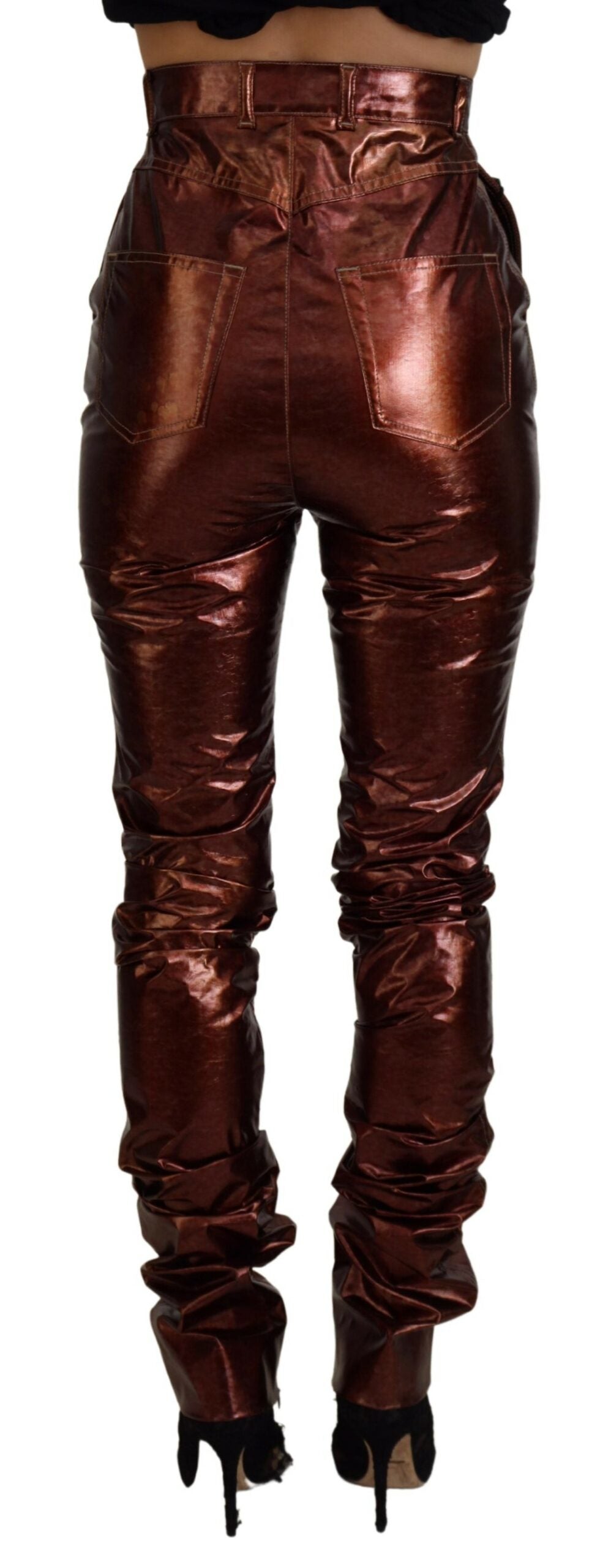 Dolce & Gabbana – Skinny-Jeans mit hoher Taille in Metallic-Bronze