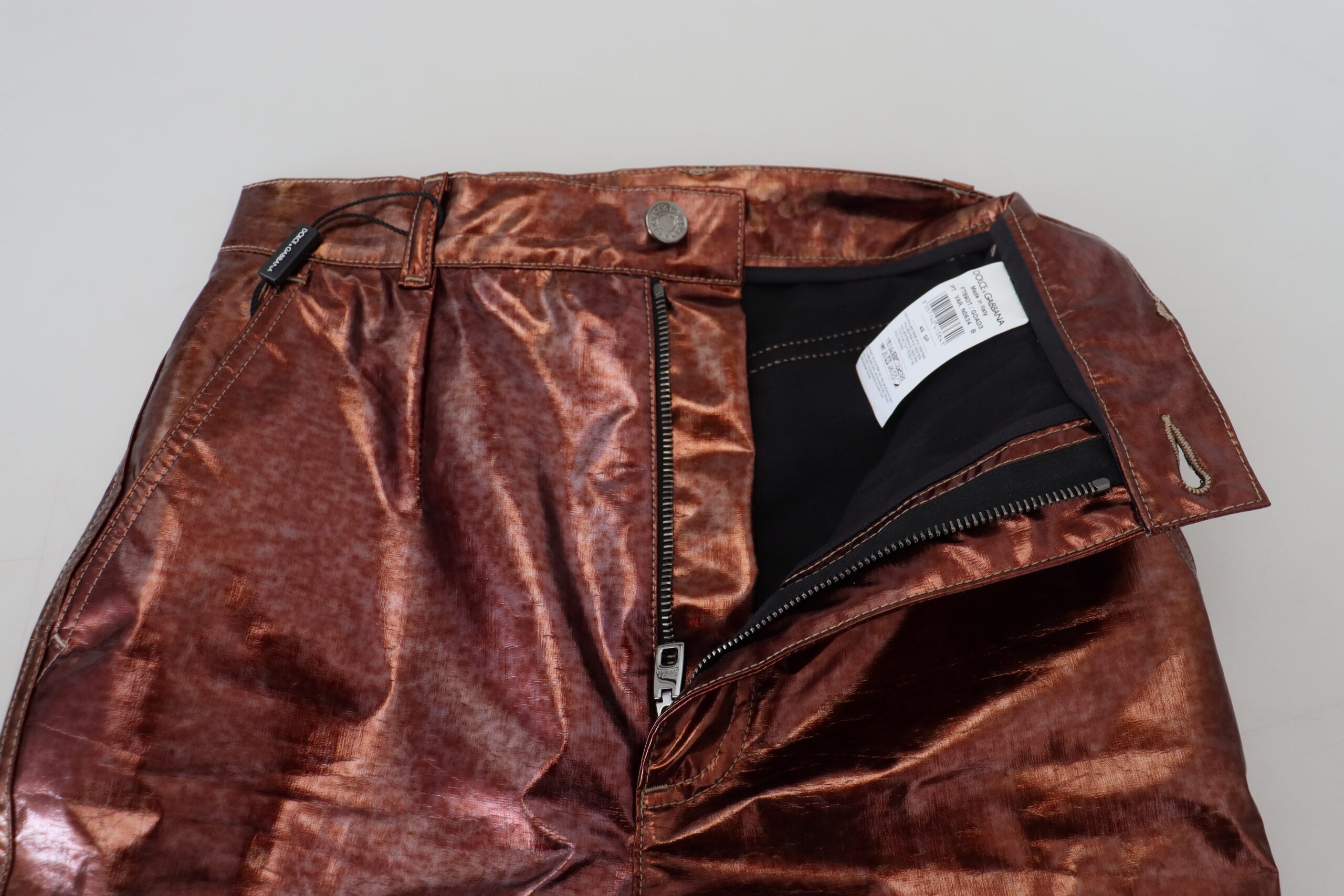 Dolce & Gabbana – Skinny-Jeans mit hoher Taille in Metallic-Bronze