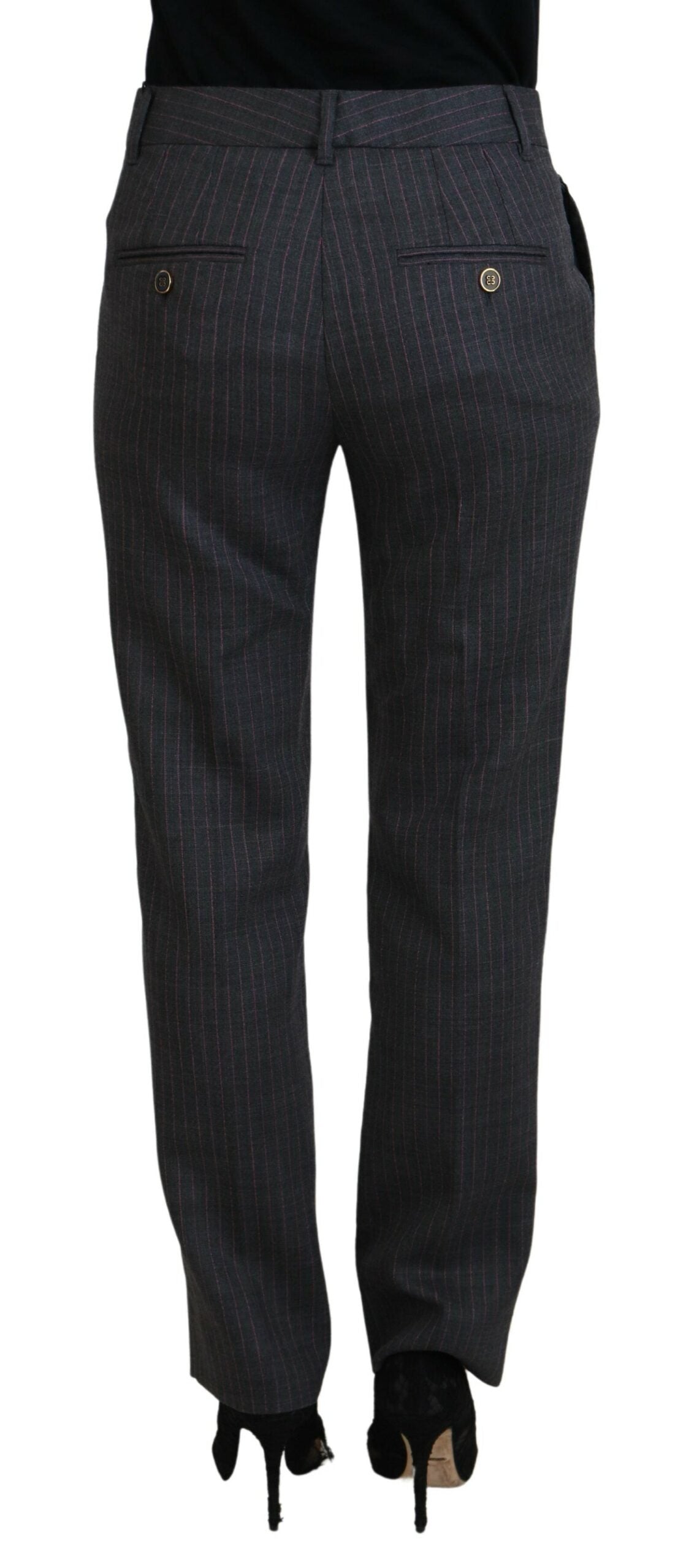 Dolce & Gabbana Pantaloni eleganți gri cu dungi și talie înaltă