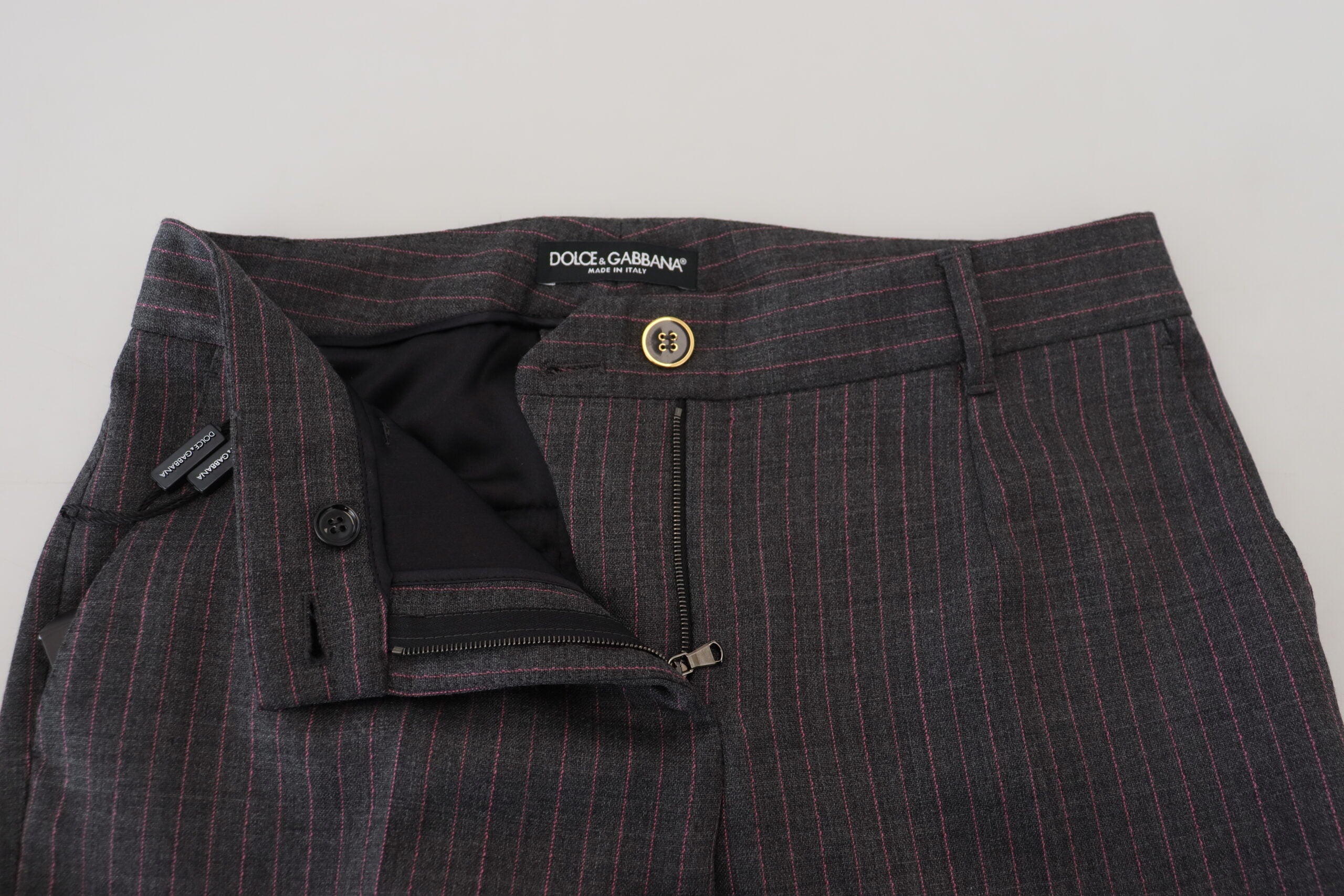 Dolce & Gabbana Pantaloni eleganți gri cu dungi și talie înaltă
