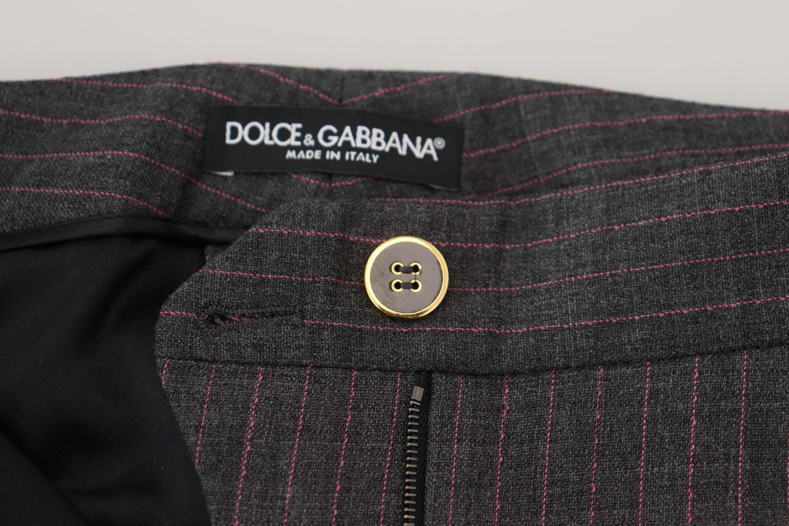Dolce & Gabbana Pantaloni eleganți gri cu dungi și talie înaltă