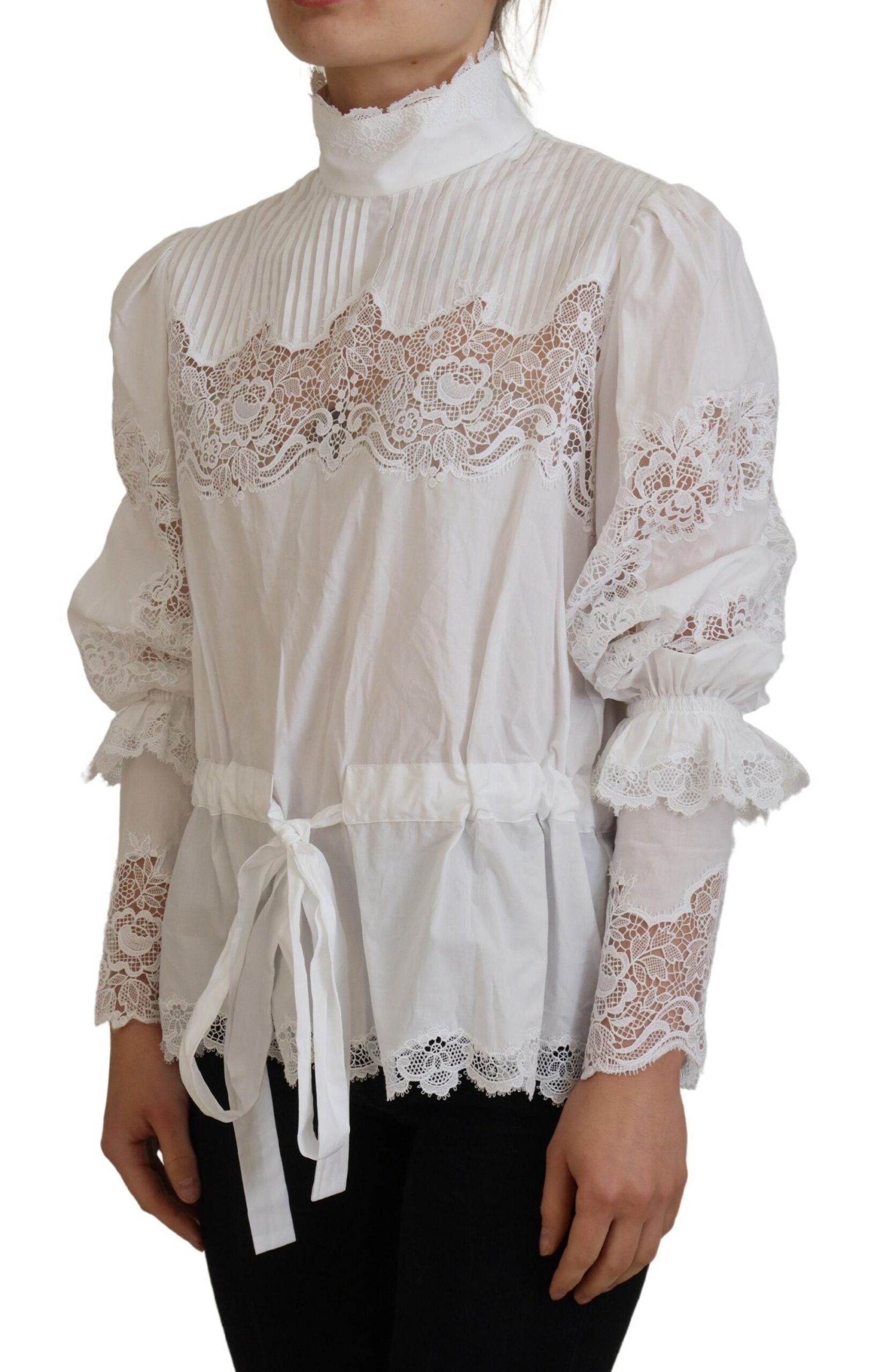 Bluză elegantă din bumbac cu dantelă albă Dolce & Gabbana