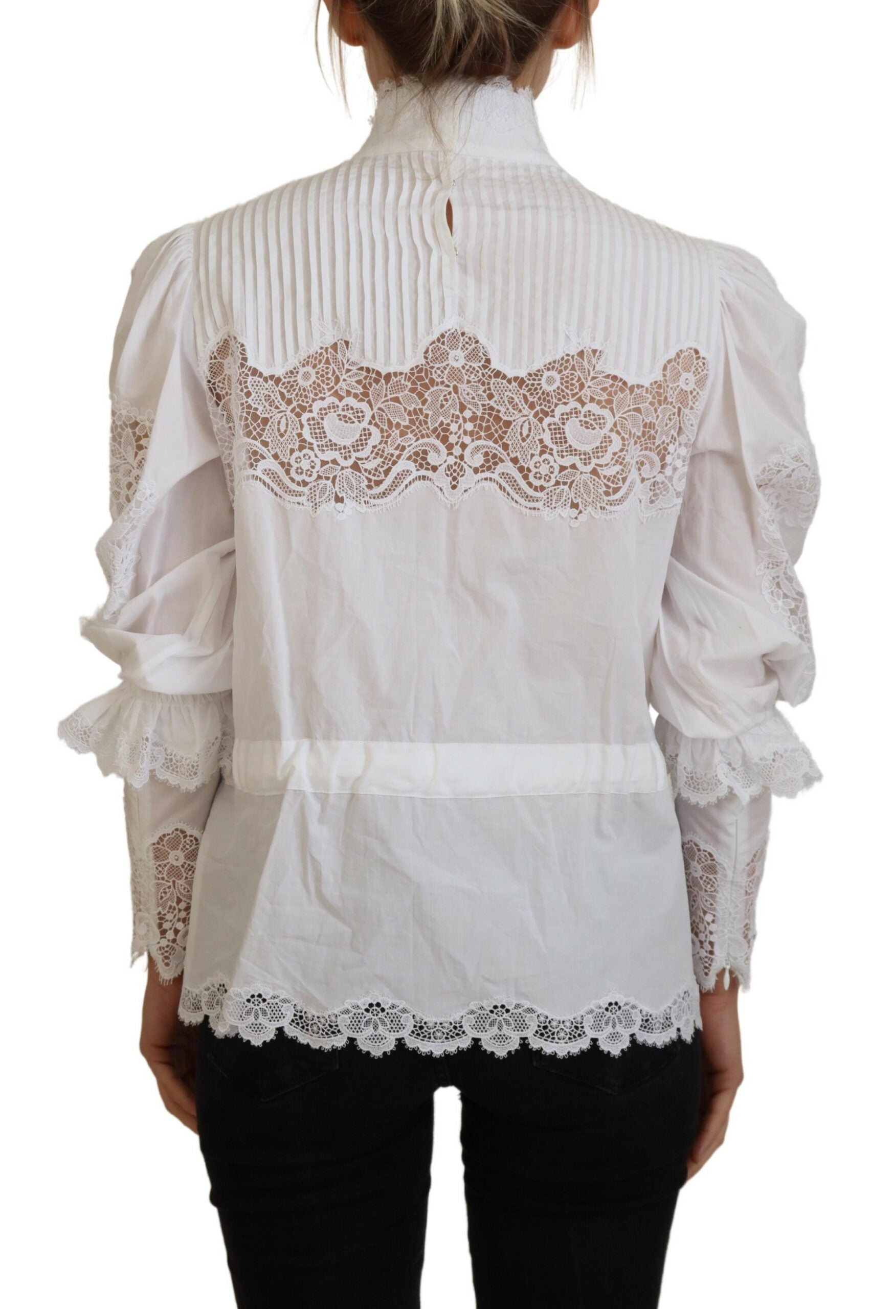 Bluză elegantă din bumbac cu dantelă albă Dolce & Gabbana