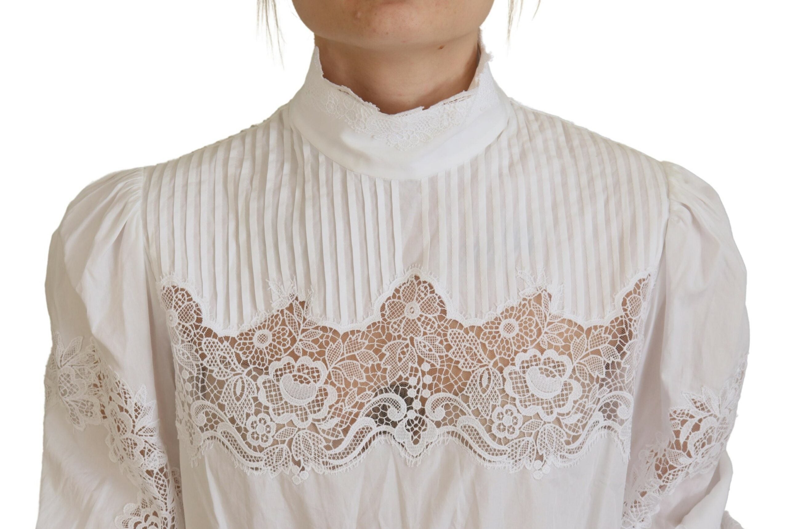 Bluză elegantă din bumbac cu dantelă albă Dolce & Gabbana