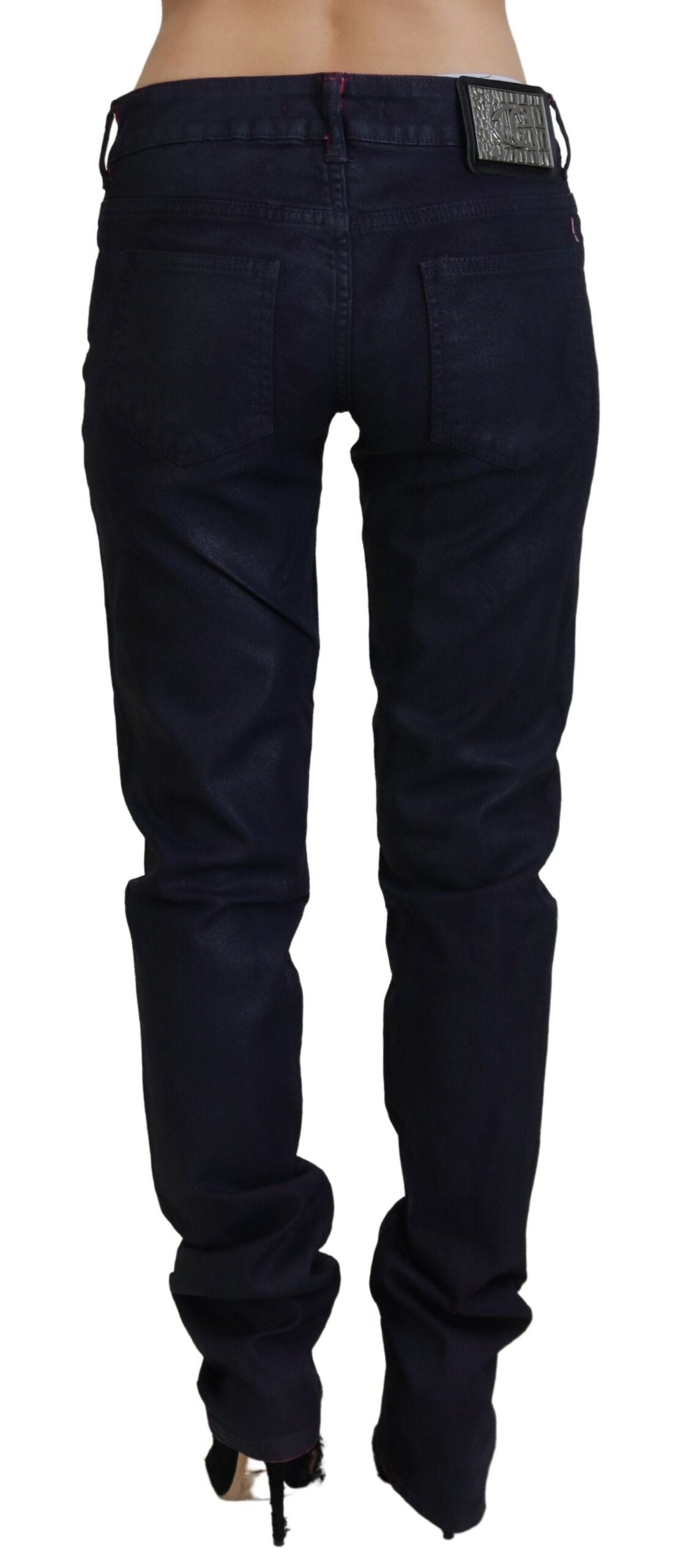 Pantaloni din denim cu talie joasă, negri, eleganți, Just Cavalli
