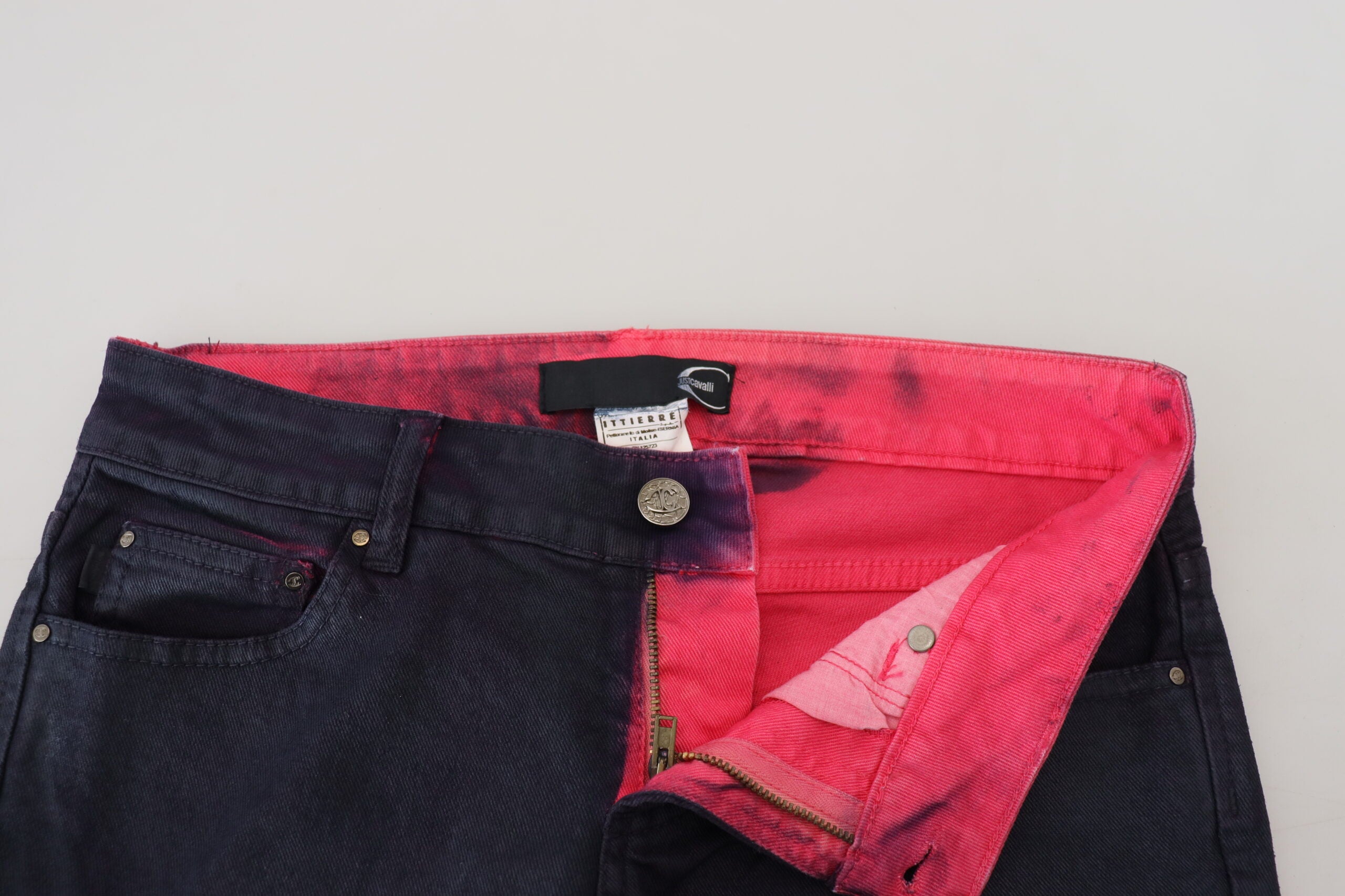 Pantaloni din denim cu talie joasă, negri, eleganți, Just Cavalli