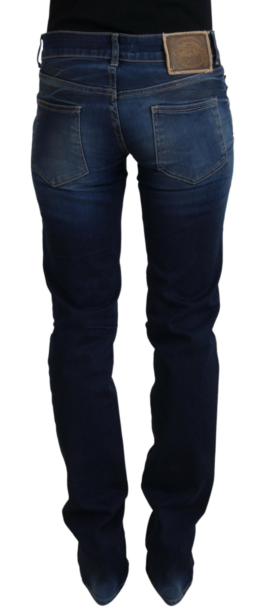 Pantaloni din denim cu talie joasă Just Cavalli Chic în albastru