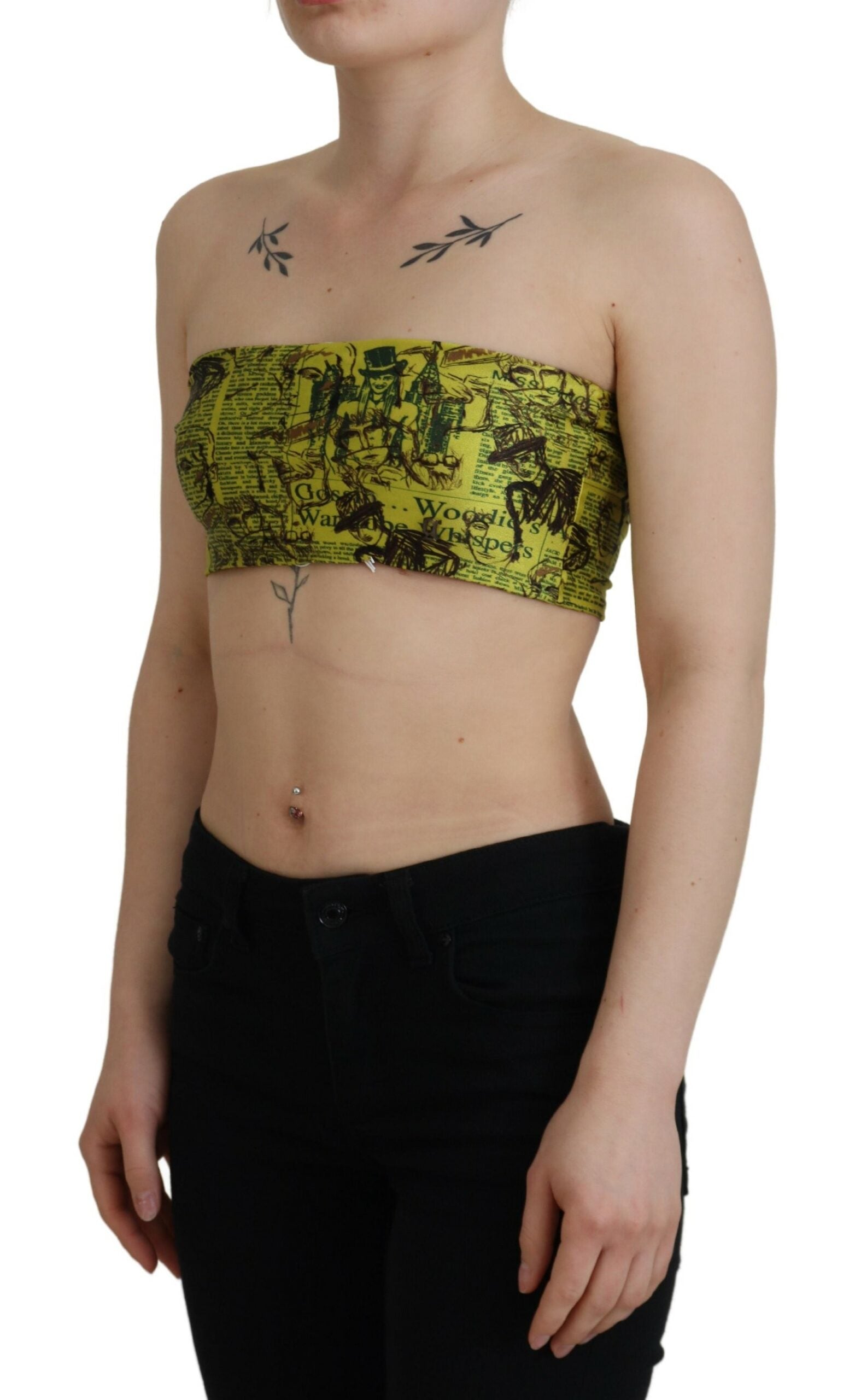 Top scurt cu imprimeu grafic galben elegant John Galliano
