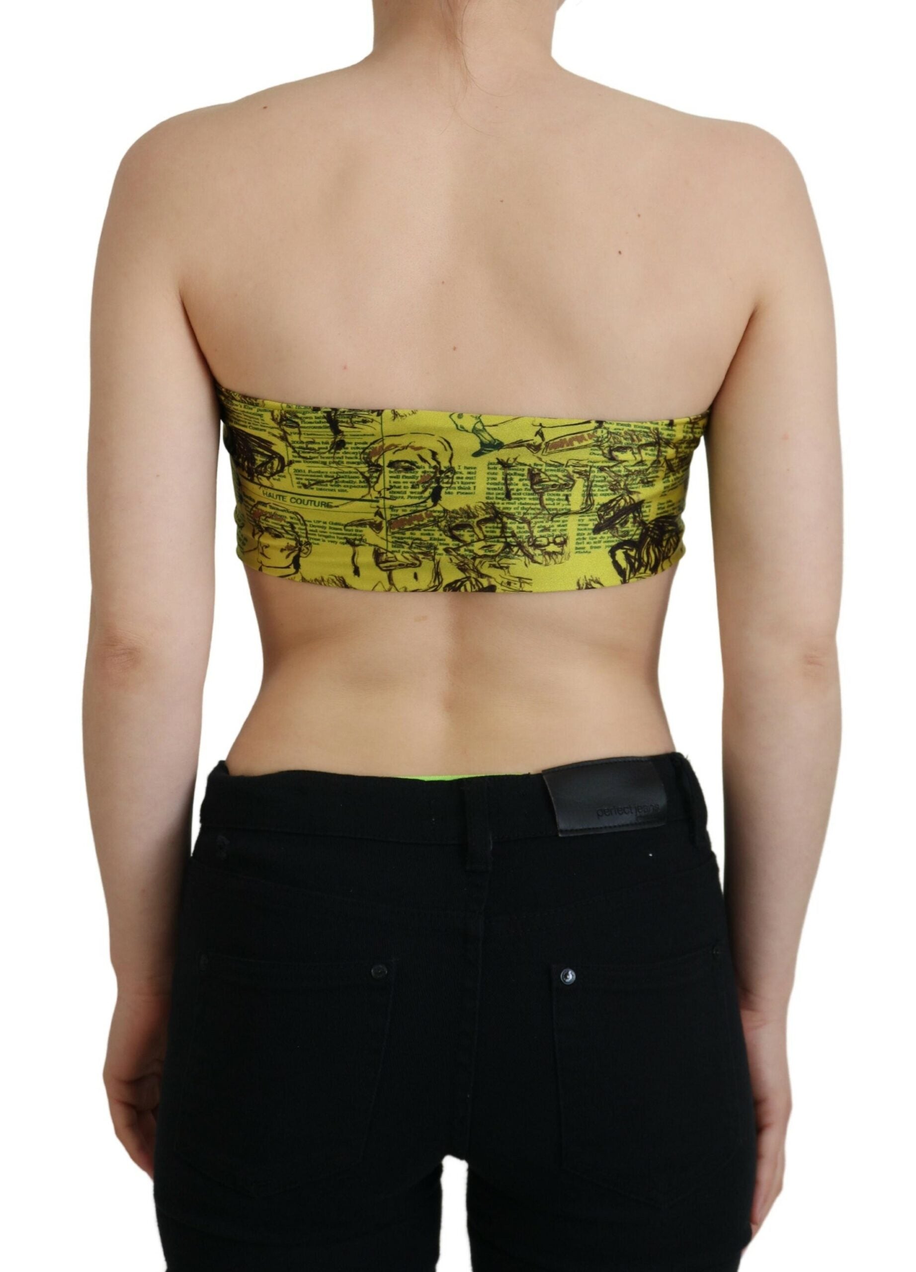 Top scurt cu imprimeu grafic galben elegant John Galliano
