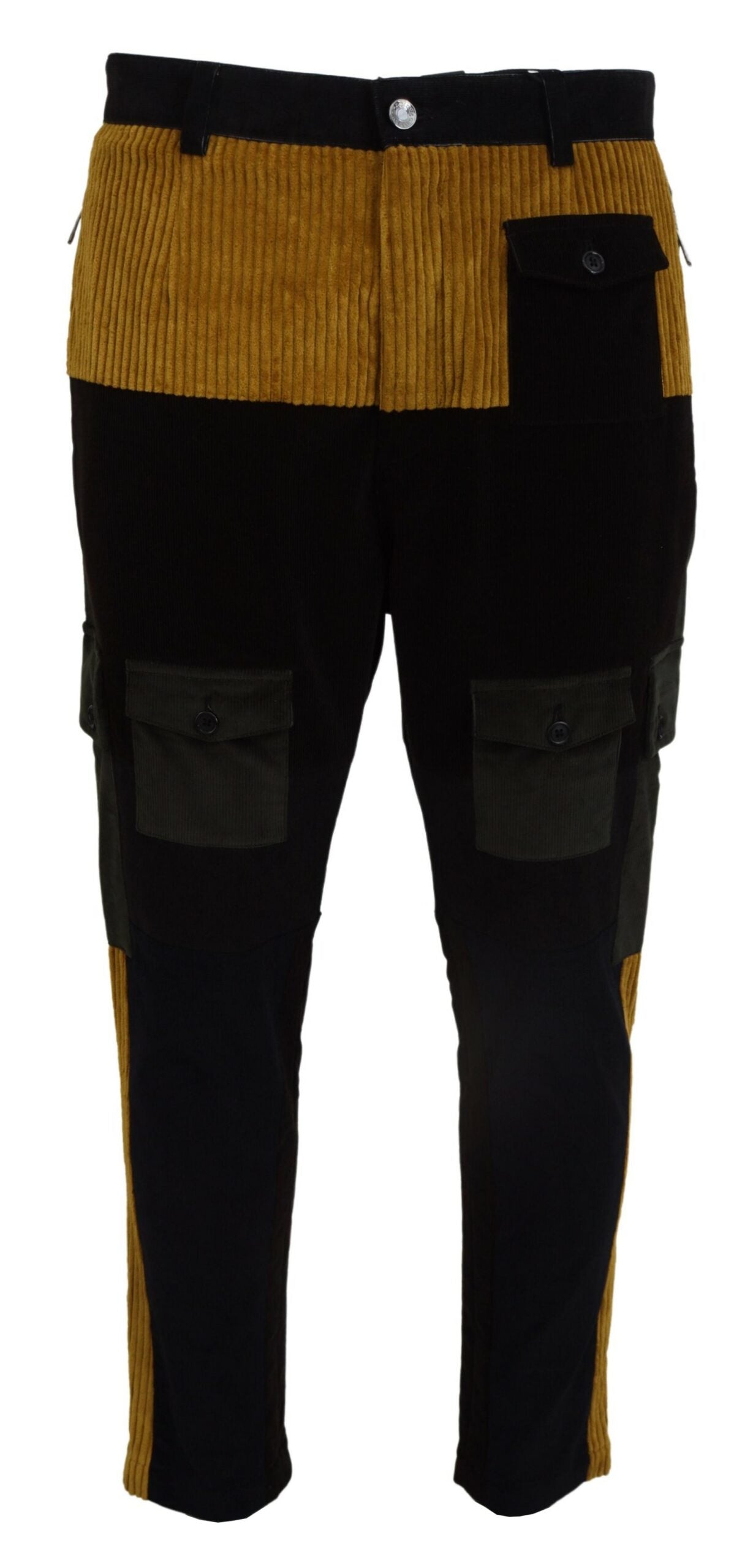 Dolce & Gabbana Elegante schwarze konische Hose mit gelbem Akzent