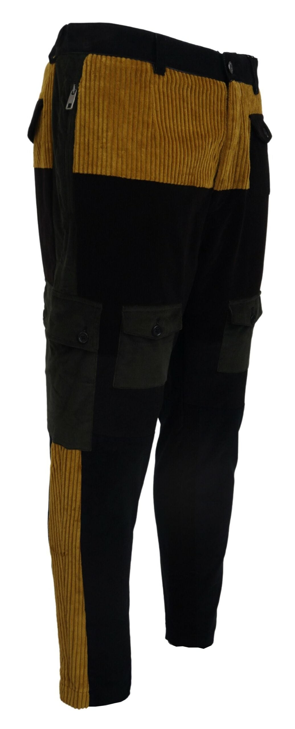 Dolce & Gabbana Elegante schwarze konische Hose mit gelbem Akzent