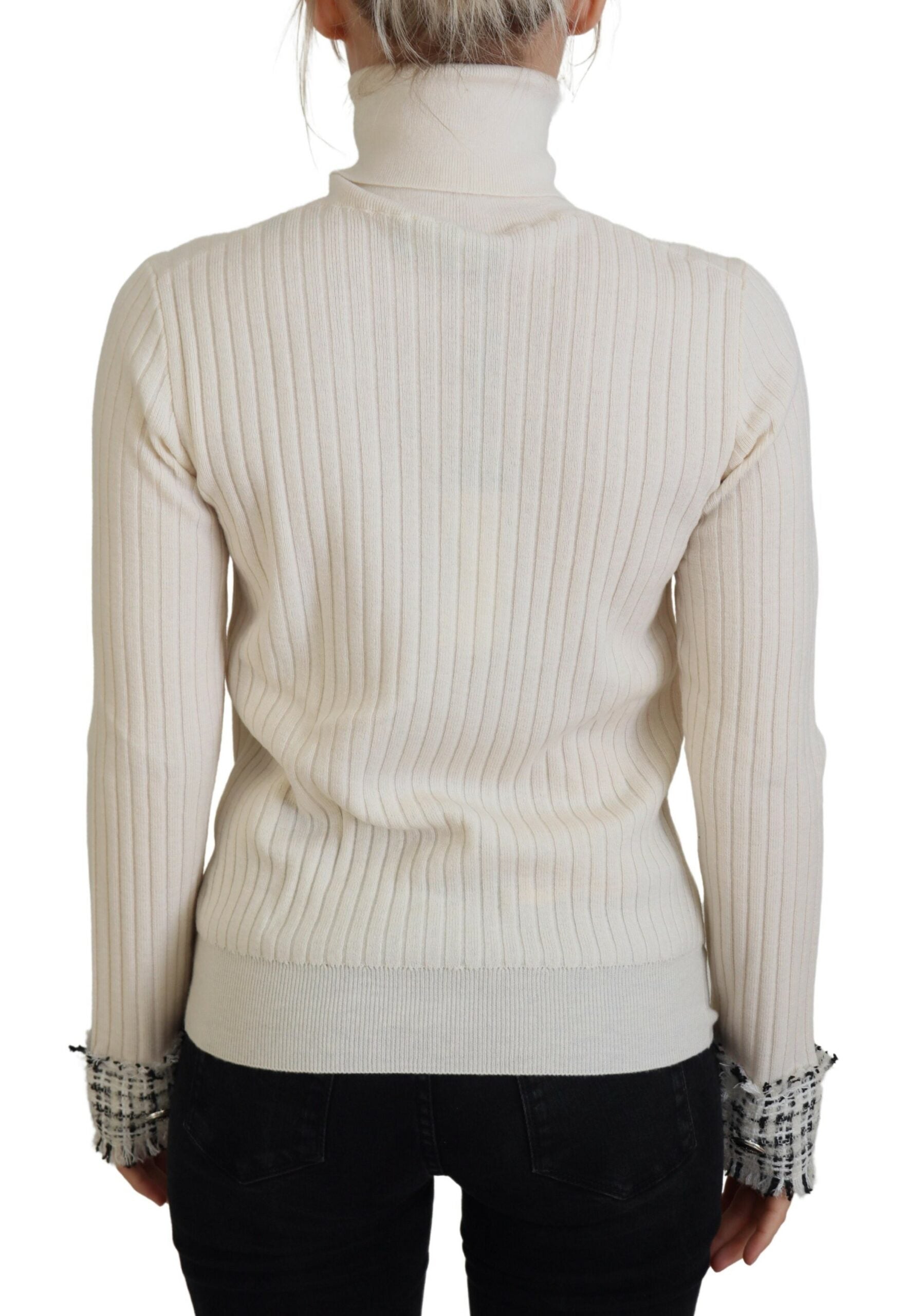 Dolce & Gabbana Elfenbeinfarbener Rollkragenpullover aus Wollmischung