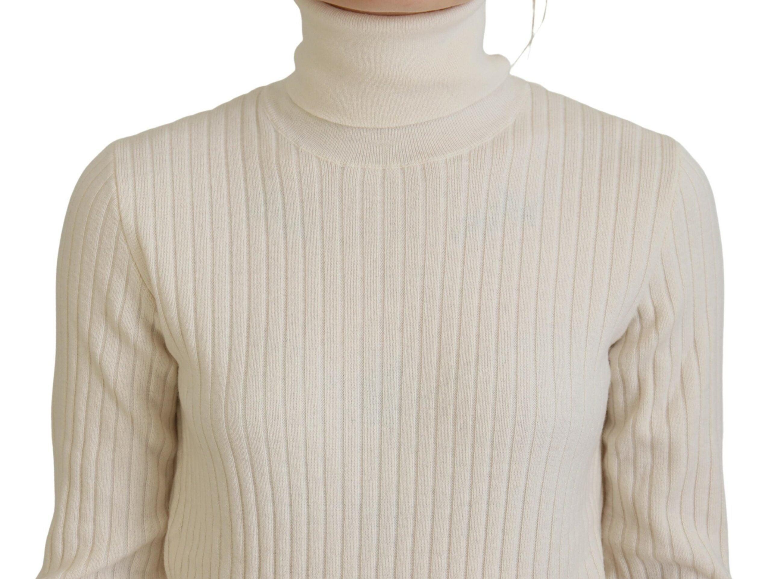Dolce & Gabbana Elfenbeinfarbener Rollkragenpullover aus Wollmischung
