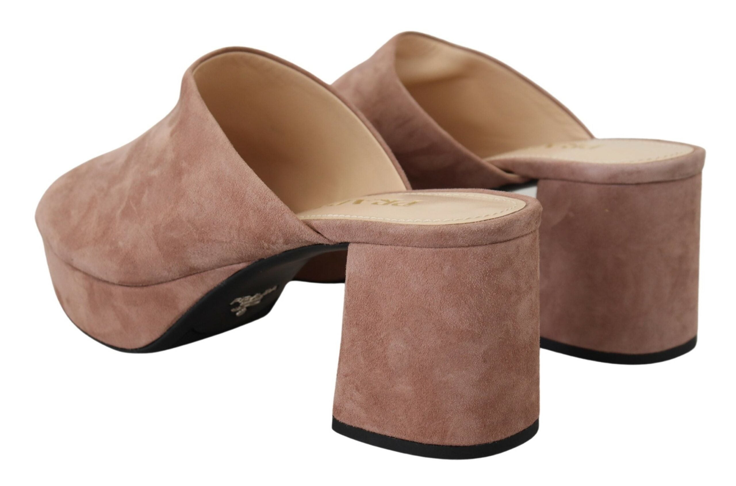 Tocuri elegante din piele întoarsă roz închis Prada