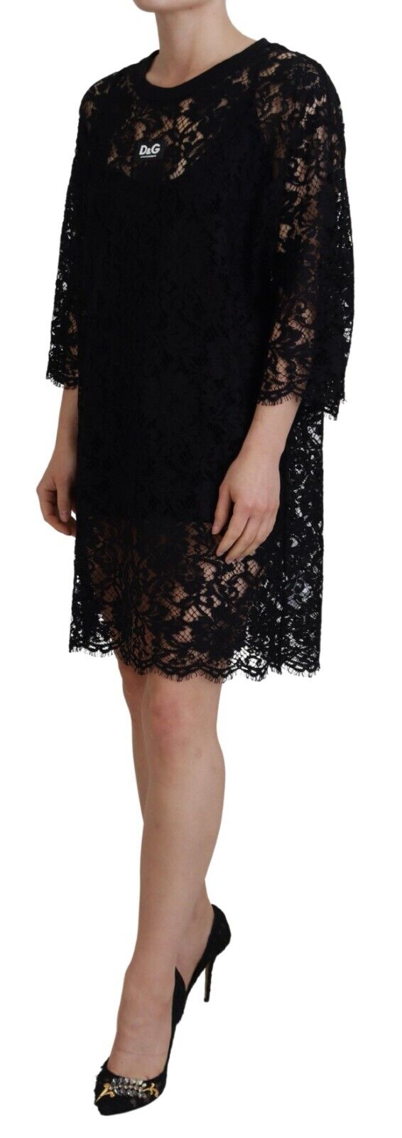 Rochie elegantă neagră cu imprimeu floral din dantelă Dolce & Gabbana