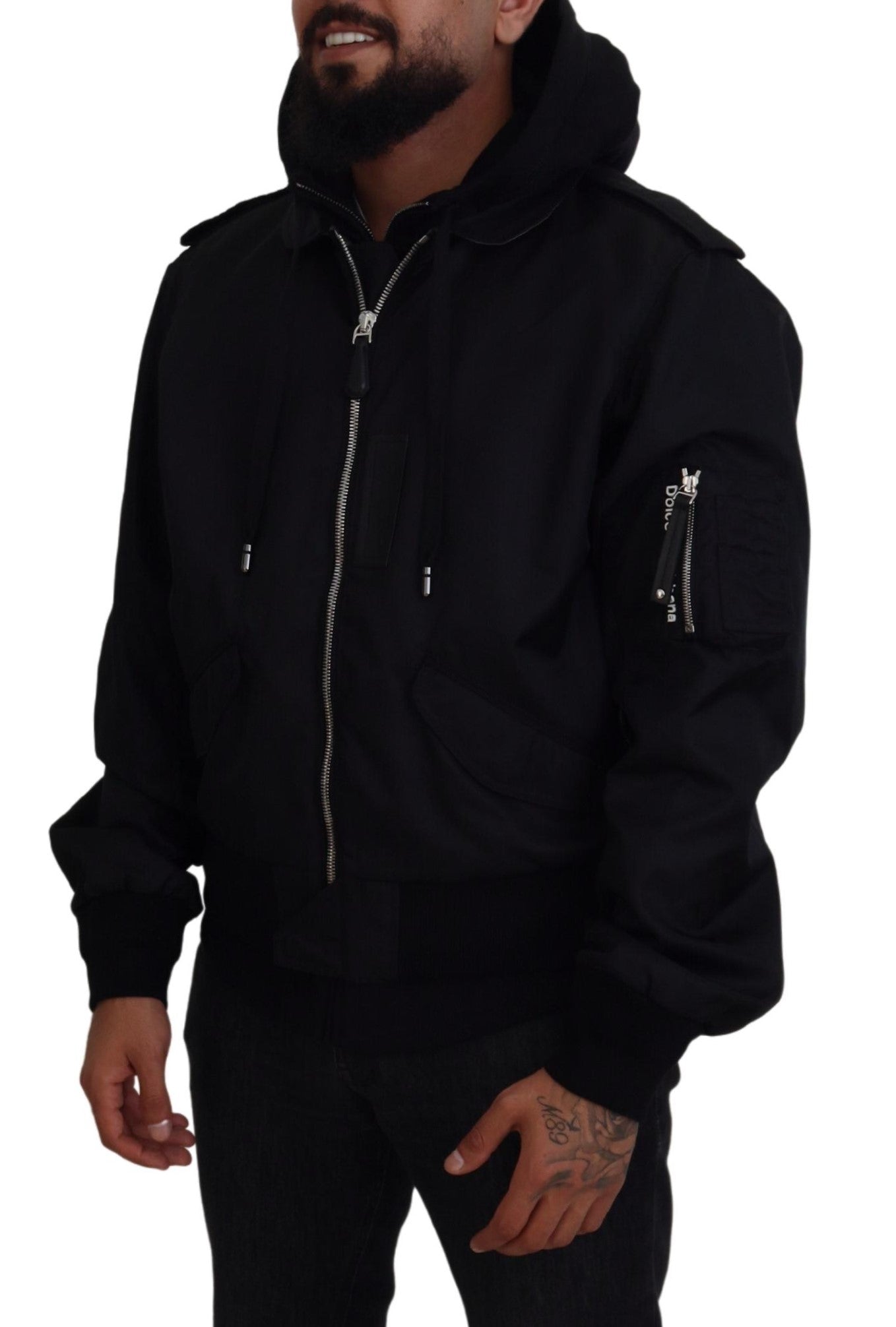 Dolce & Gabbana Jachetă bomber elegantă cu glugă neagră