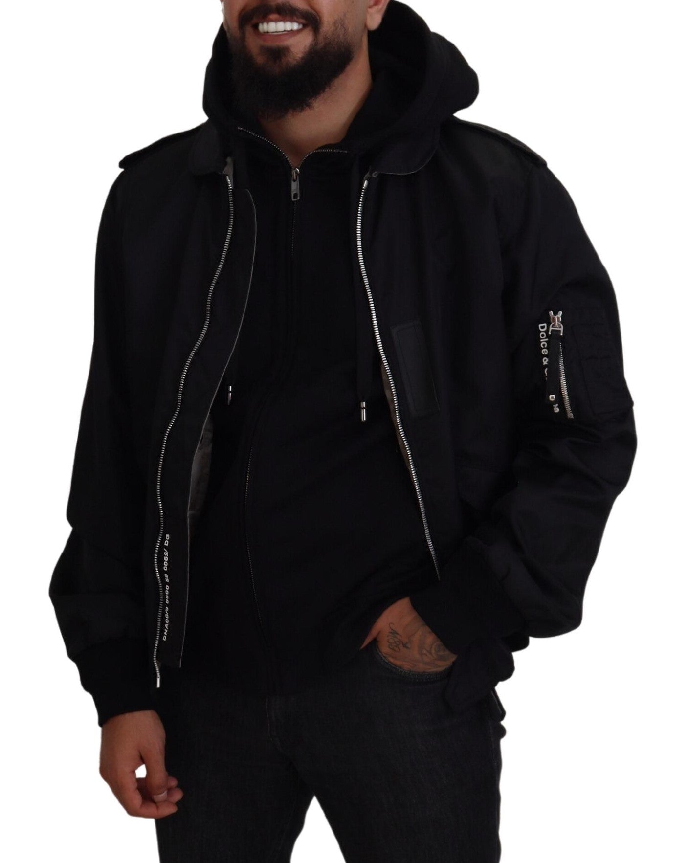 Dolce & Gabbana Jachetă bomber elegantă cu glugă neagră