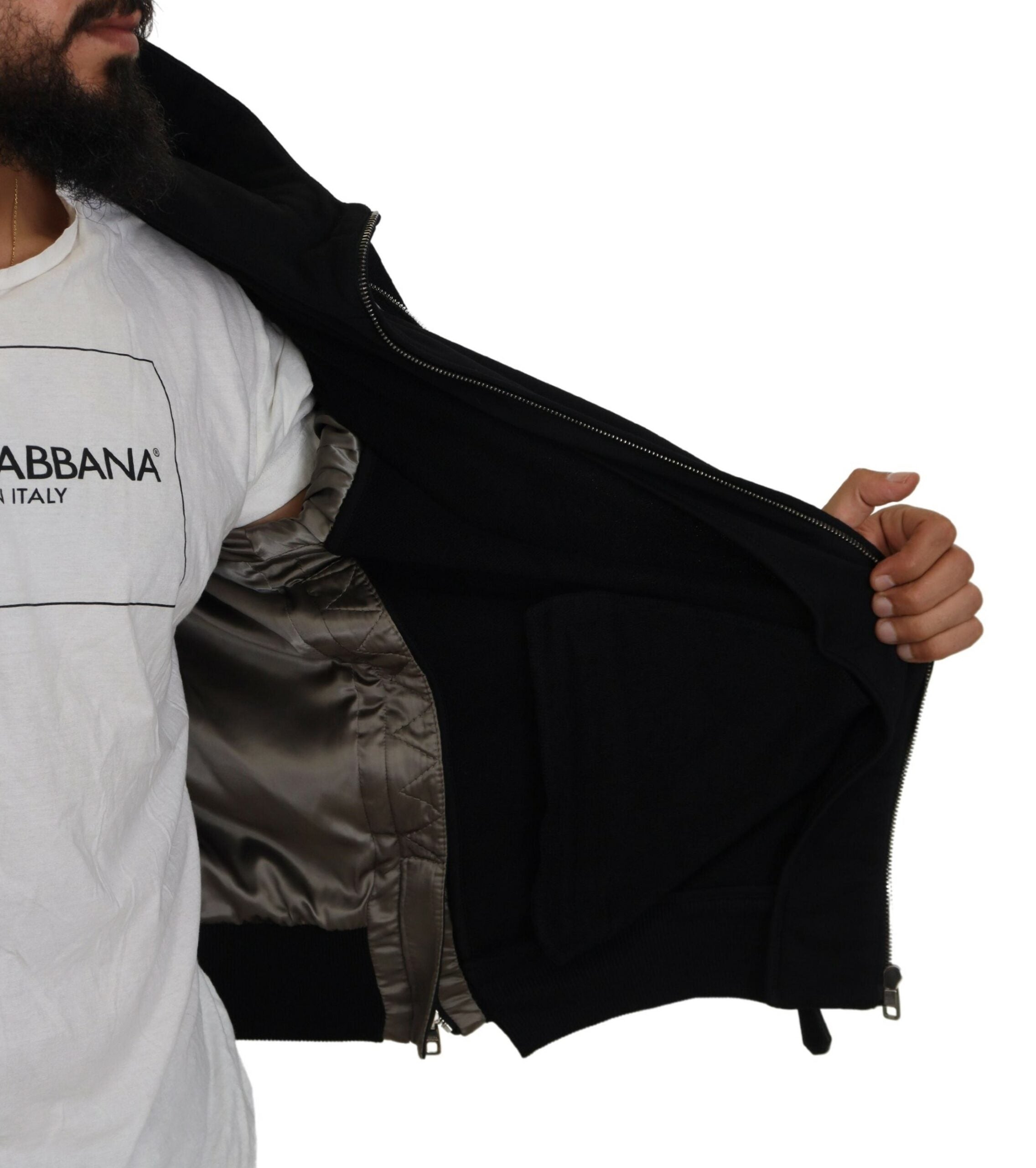 Dolce & Gabbana Jachetă bomber elegantă cu glugă neagră