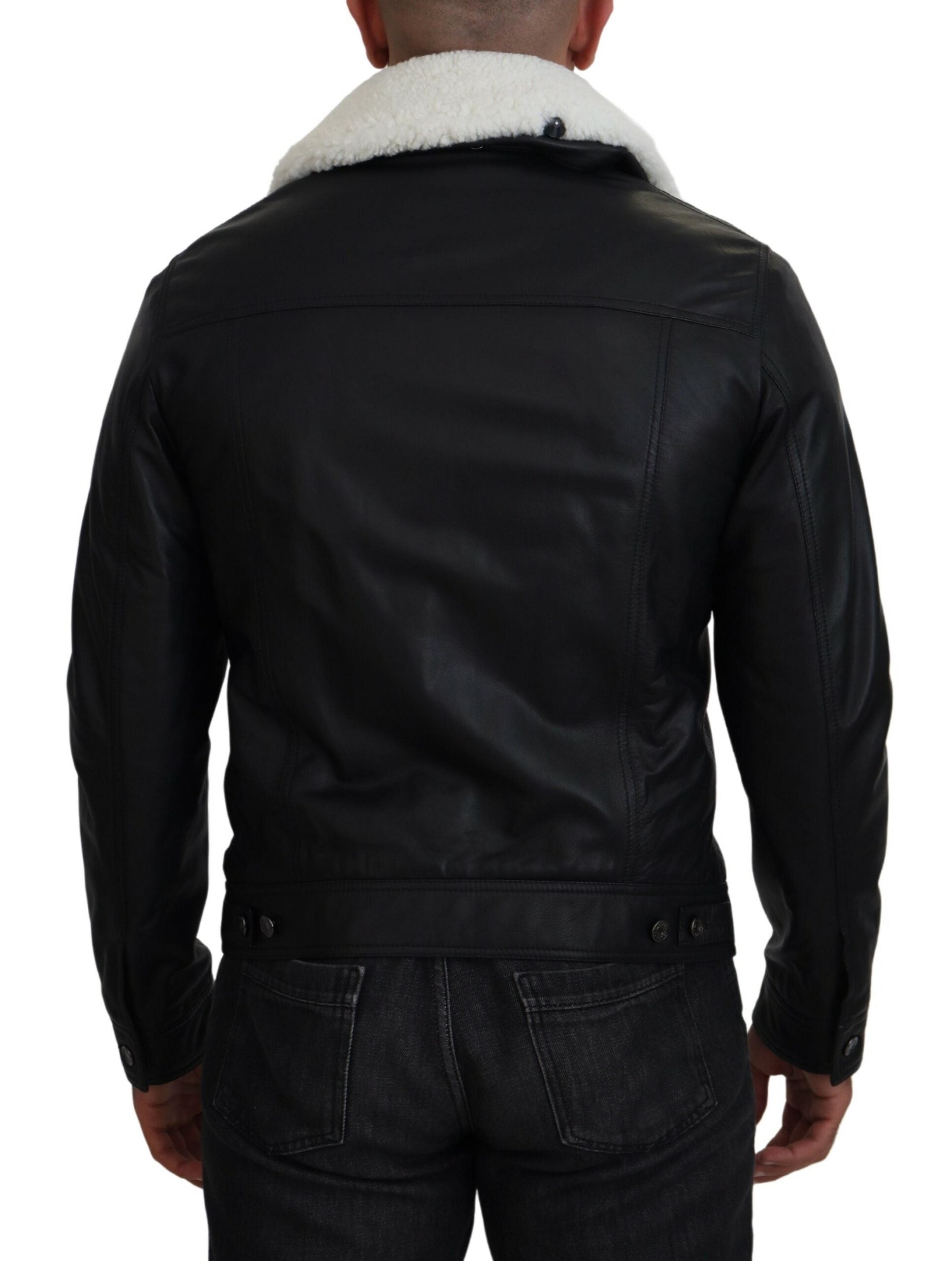 Jachetă bomber elegantă din piele neagră Dolce & Gabbana