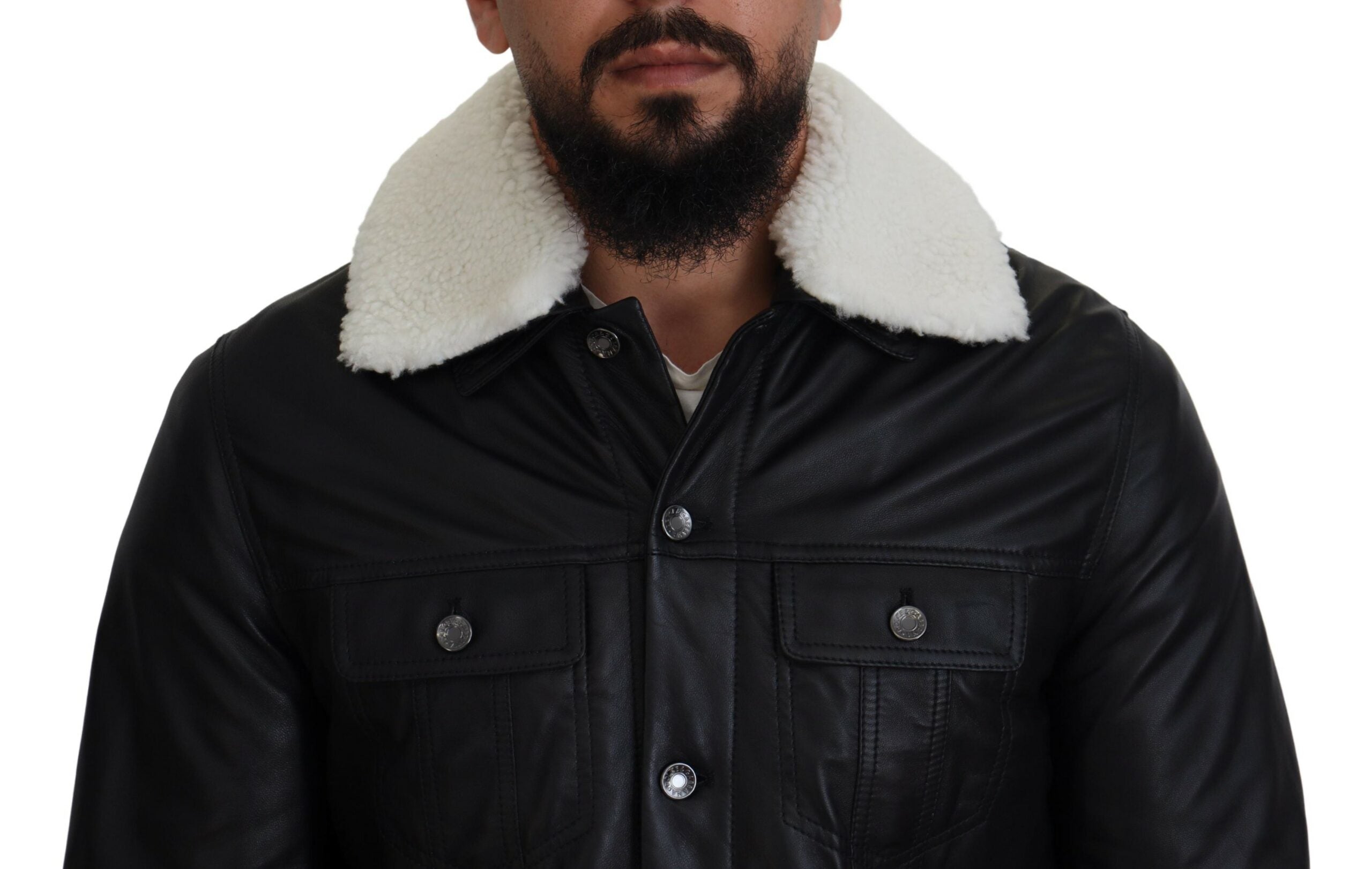 Jachetă bomber elegantă din piele neagră Dolce & Gabbana