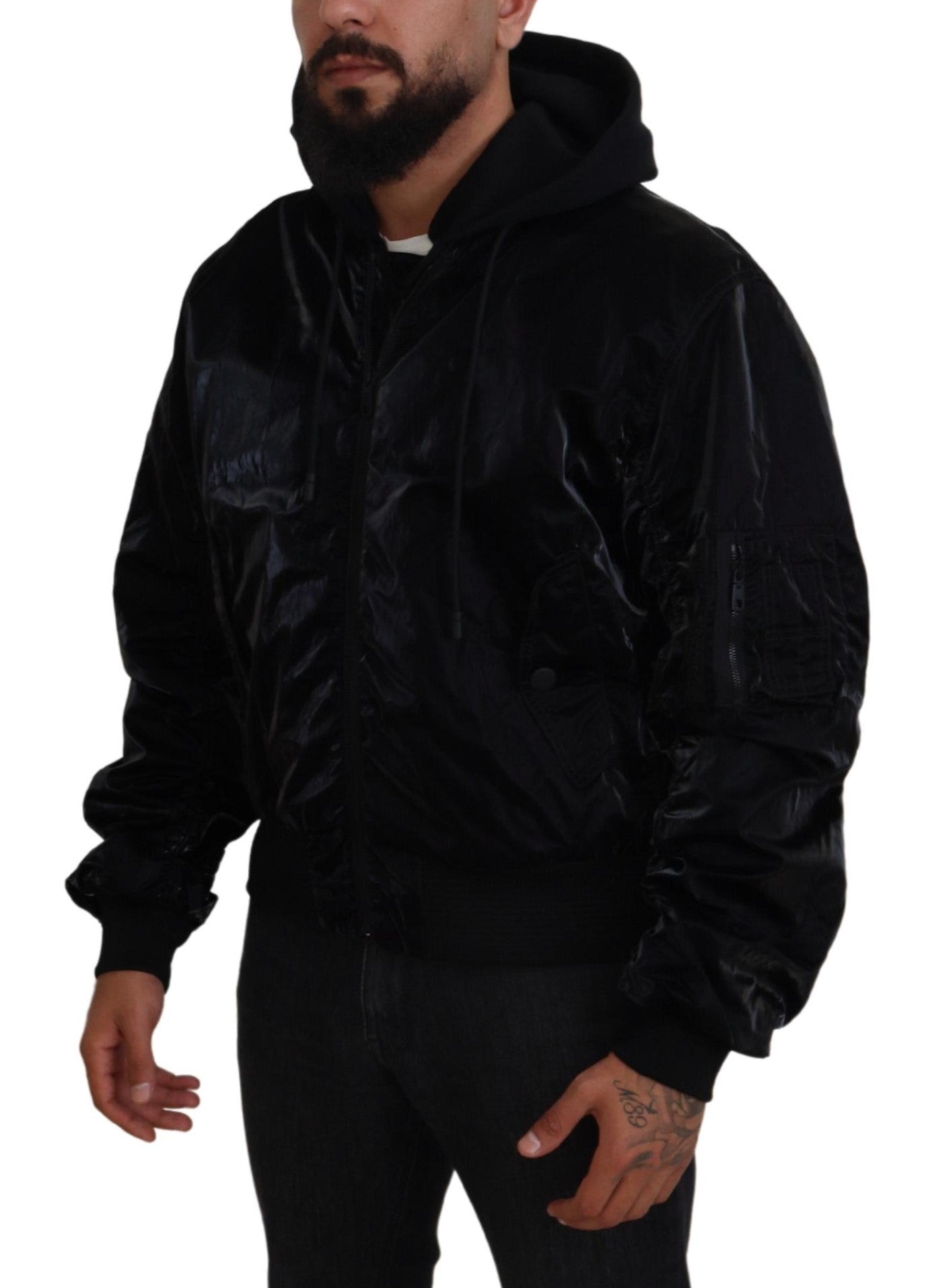 Dolce & Gabbana Jachetă elegantă cu glugă bomber neagră