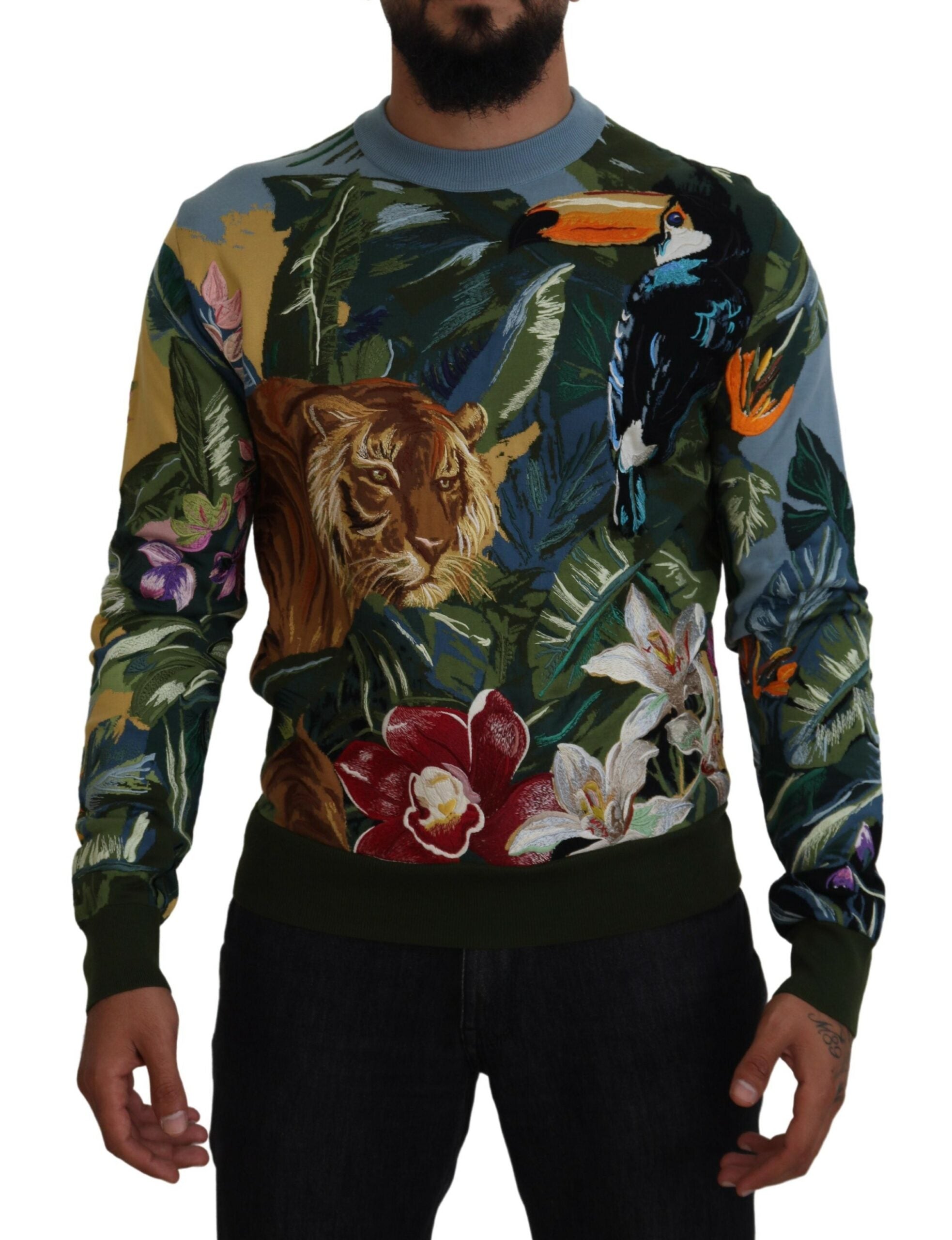 Dolce & Gabbana Pullover aus Wolle und Seide mit Jungle-Stickerei