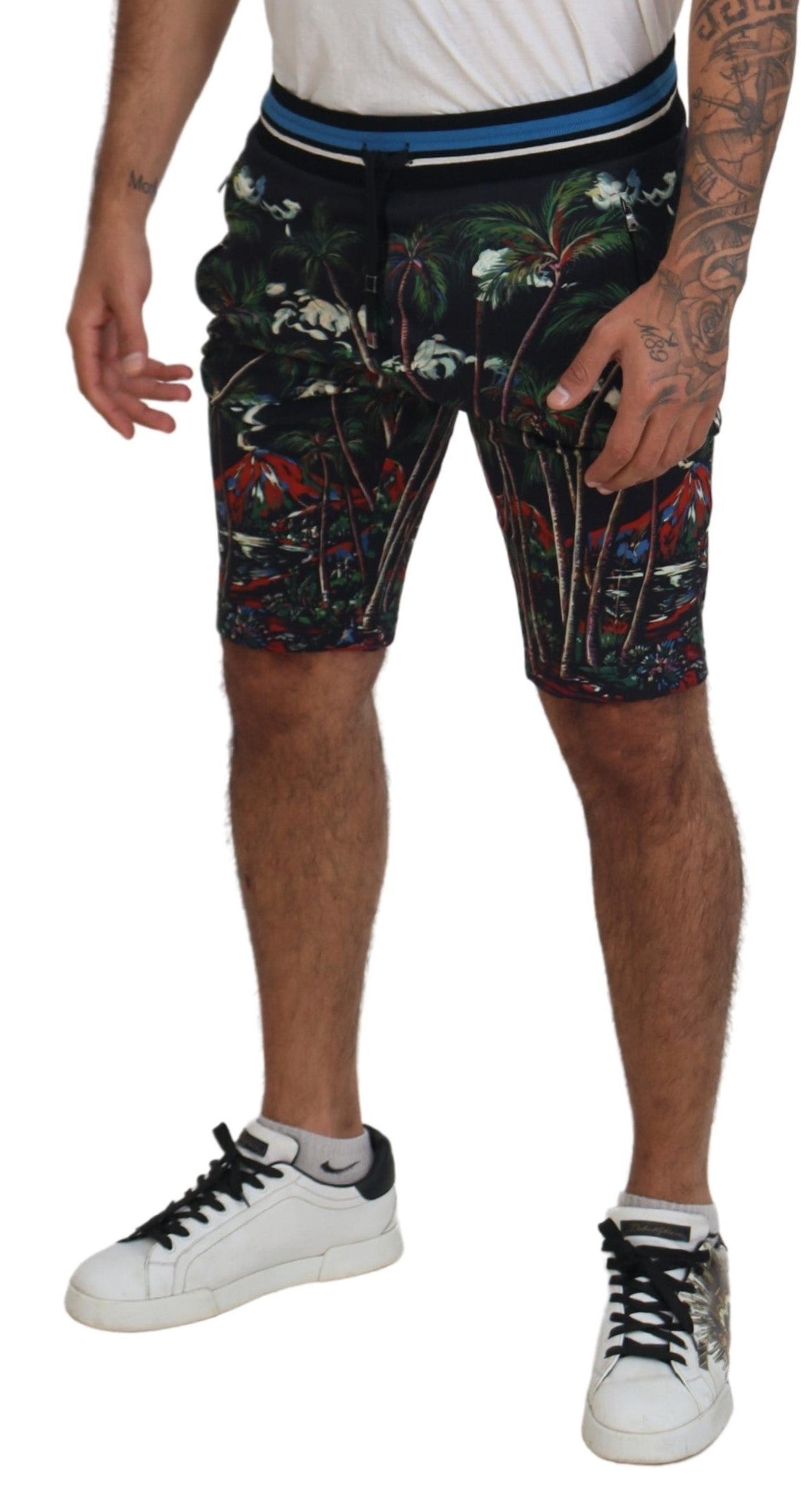 Pantaloni scurți casual până la genunchi cu imprimeu vulcan Dolce & Gabbana