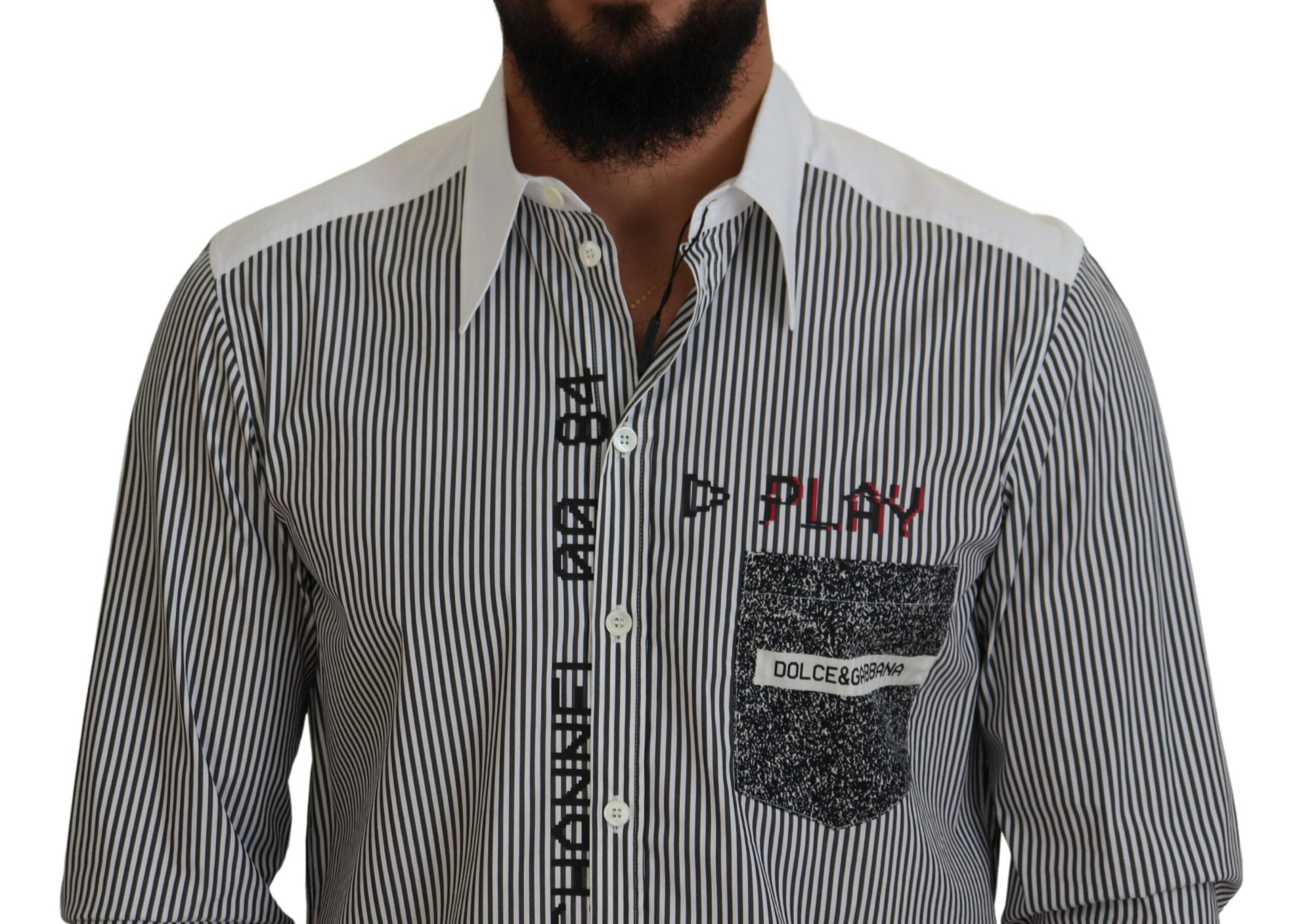 Dolce & Gabbana – Klassisches Button-Down-Hemd mit schwarzen und weißen Streifen