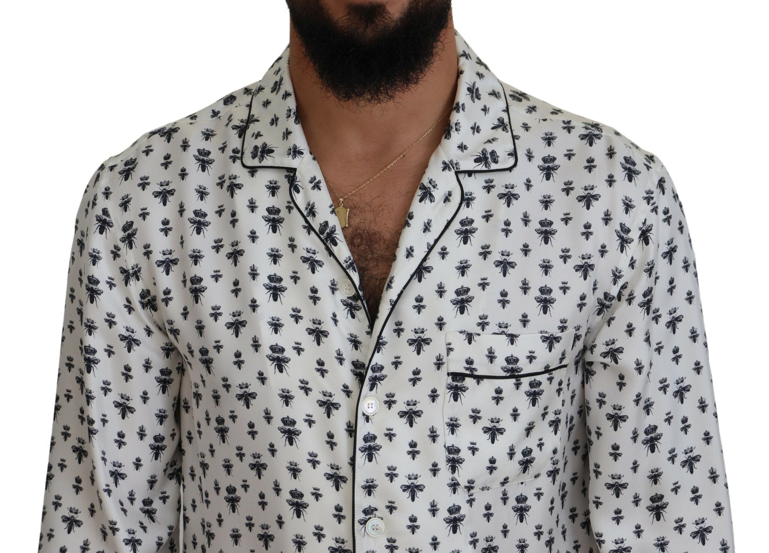 Dolce & Gabbana – Elegantes Pyjama-Oberteil aus Seide mit Kronen-Bienen-Print