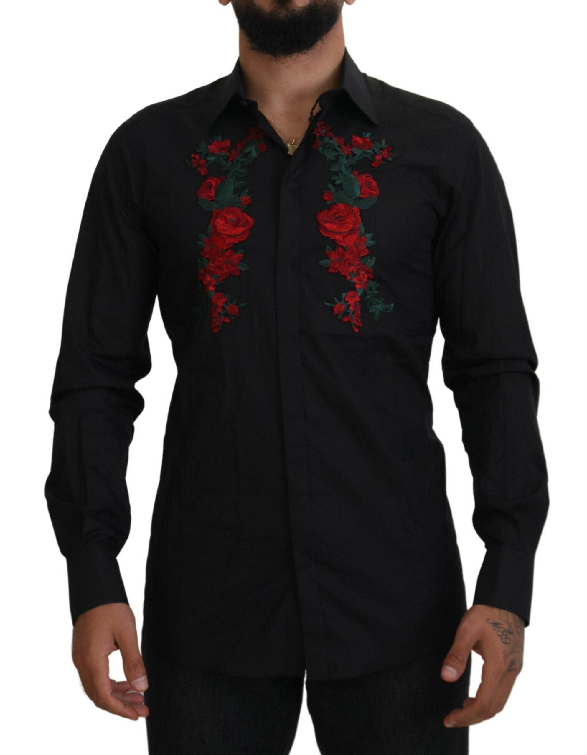 Dolce & Gabbana Elegantes Baumwollhemd mit Blumenstickerei