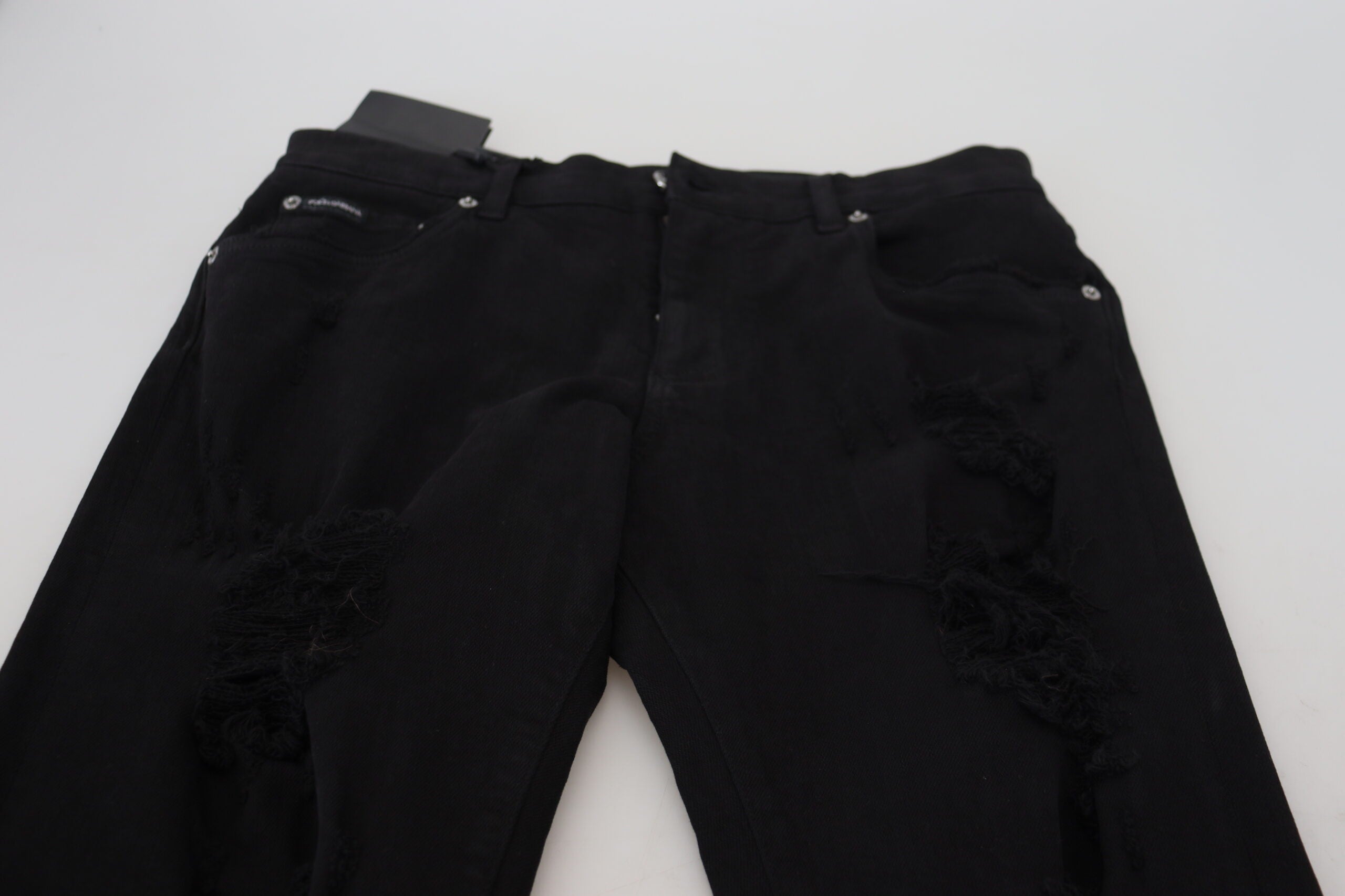 Dolce & Gabbana Svelte Schwarzer zerfetzter Slim Fit Denim