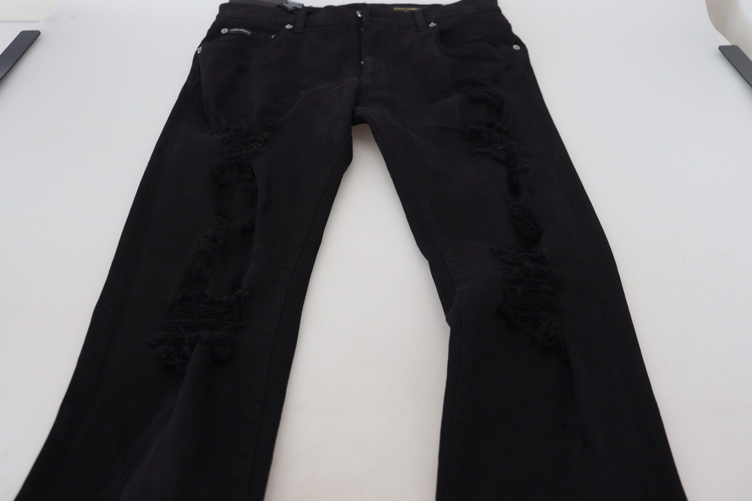 Dolce & Gabbana Svelte Schwarzer zerfetzter Slim Fit Denim