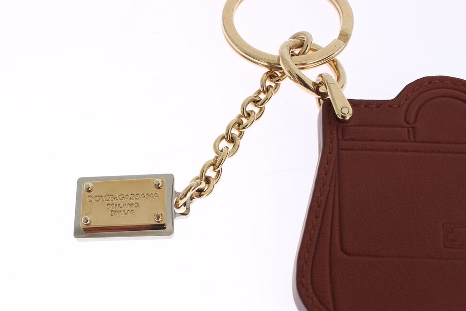 Breloc elegant Dolce & Gabbana din piele maro cu detalii aurii